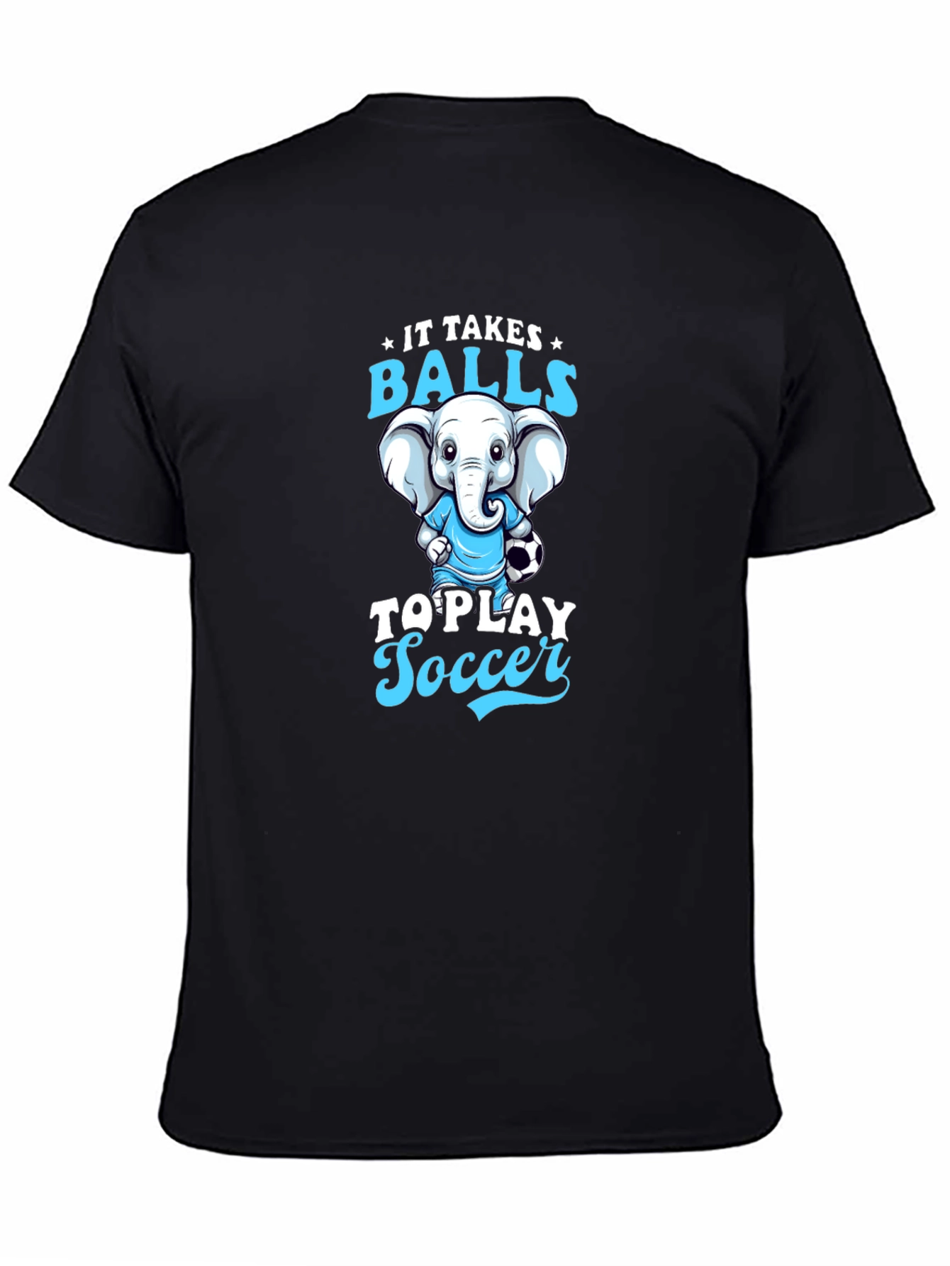 Black Funny Elephant Soccer T-Shirt view 4
