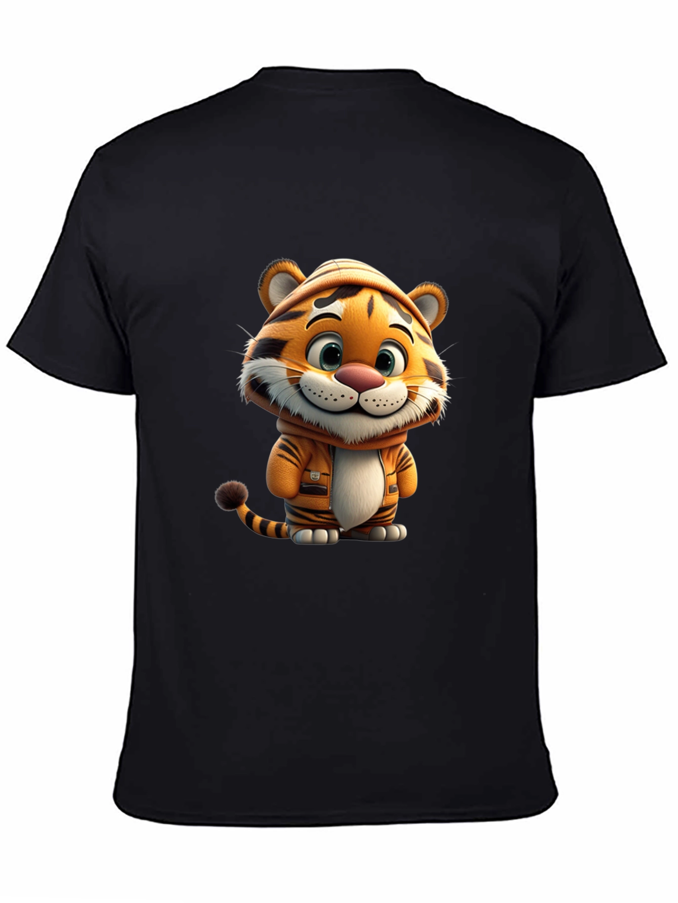 Black Cute Cartoon Tiger Black T-Shirt view 4