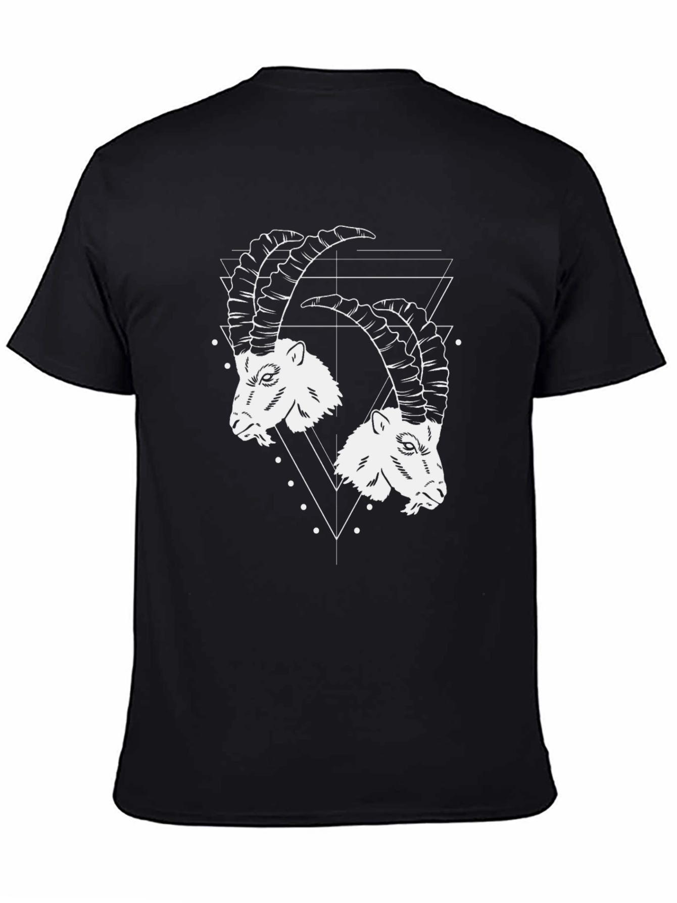 Black Geometric Ibex Head Graphic Tee - Black Cotton T-Shirt view 4