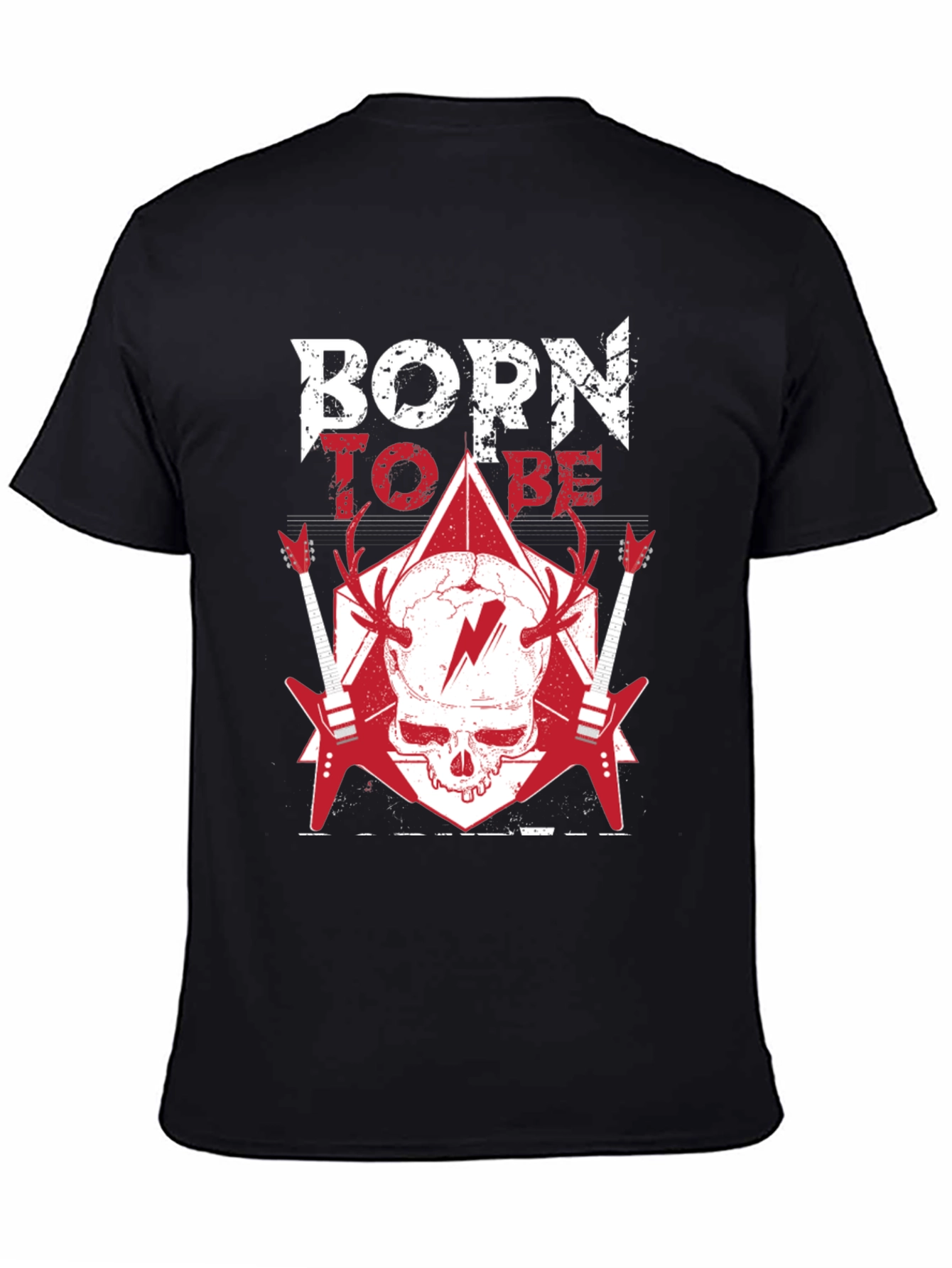 Black Born To Be T-Shirt: Rock & Roll Skull Tee view 4