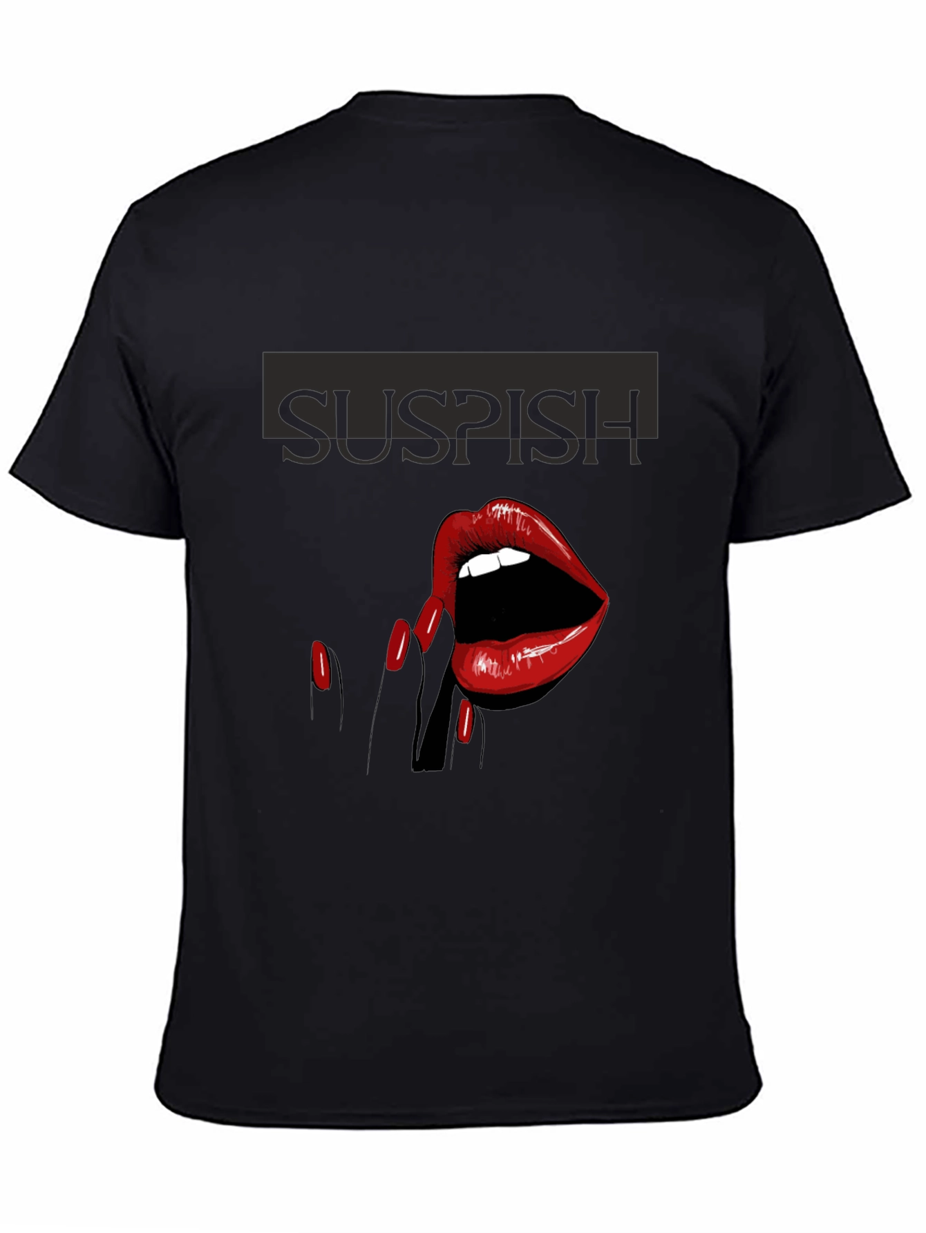 Black Suspish Lips Graphic Tee - Black Cotton T-Shirt view 4