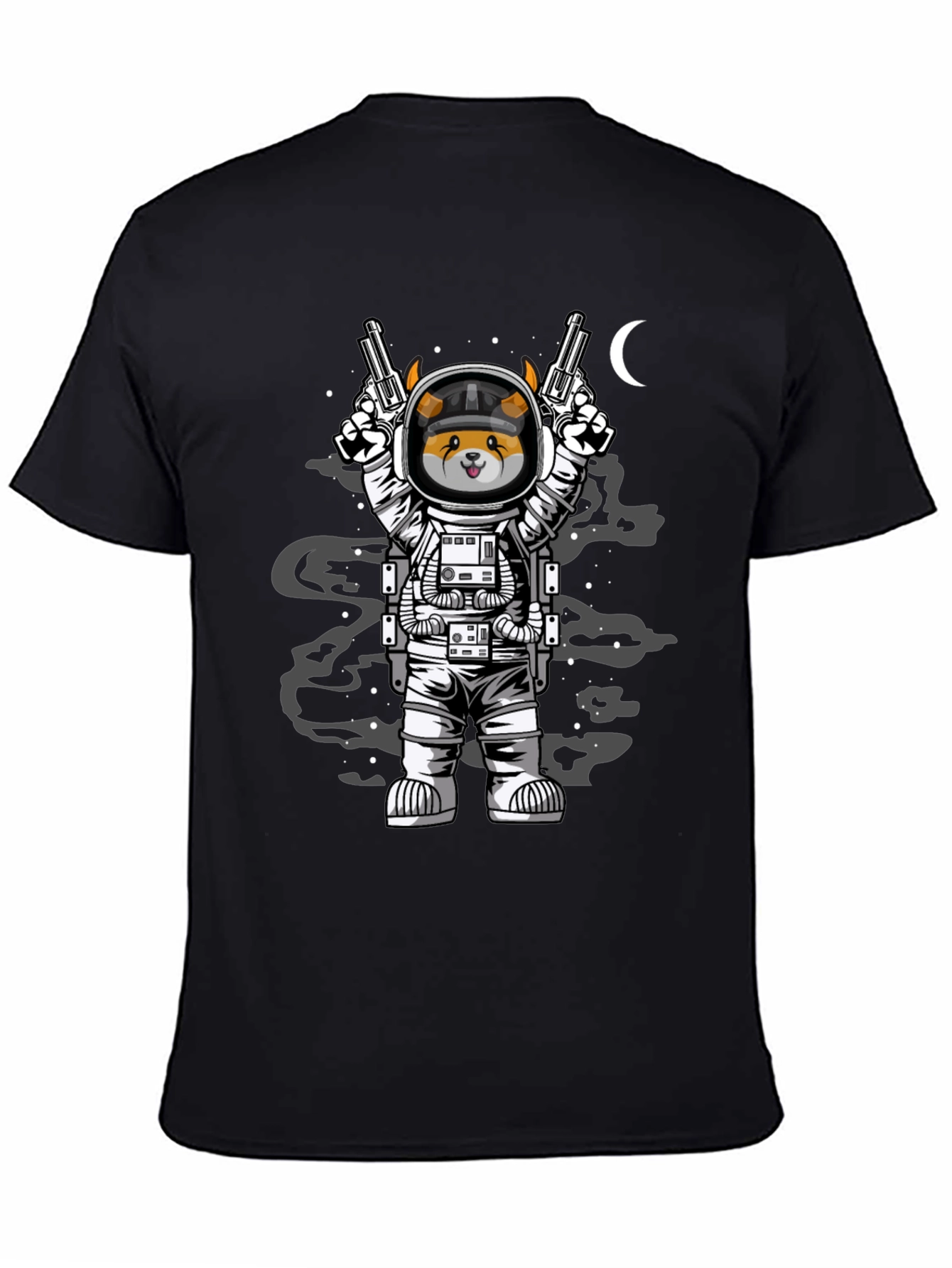 Black Space Dog T-Shirt - Astronaut Doge with Guns view 4