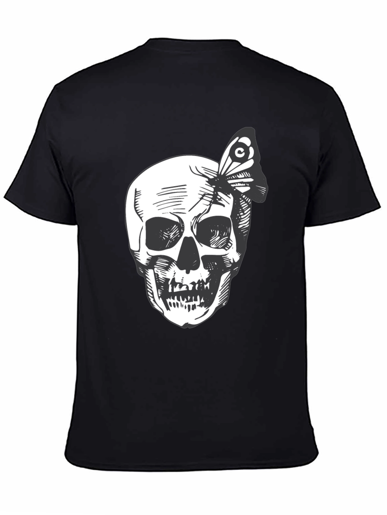 Black Skull and Butterfly Graphic Tee - Black Cotton view 4