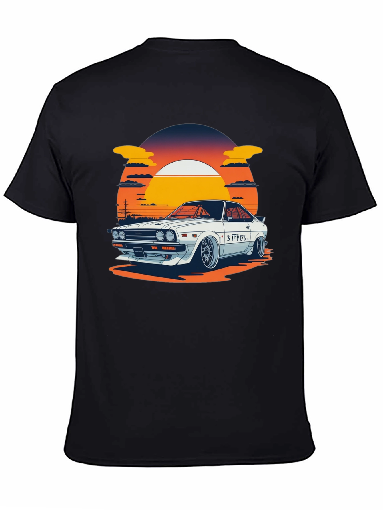 Black Retro Car Graphic Tee - Sunset Style view 4