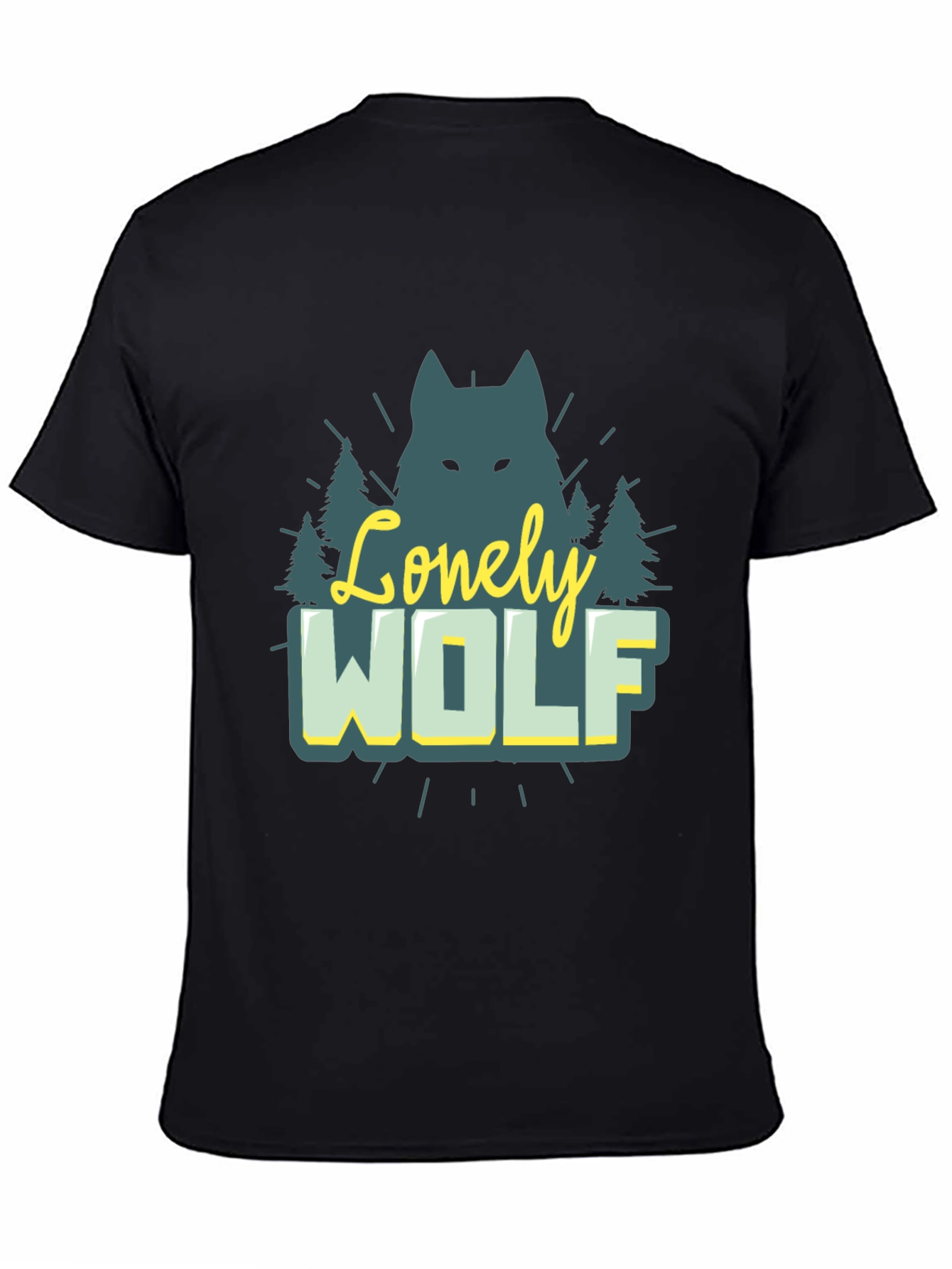 Black Lonely Wolf Graphic Tee - Nature Inspired Black T-Shirt view 4