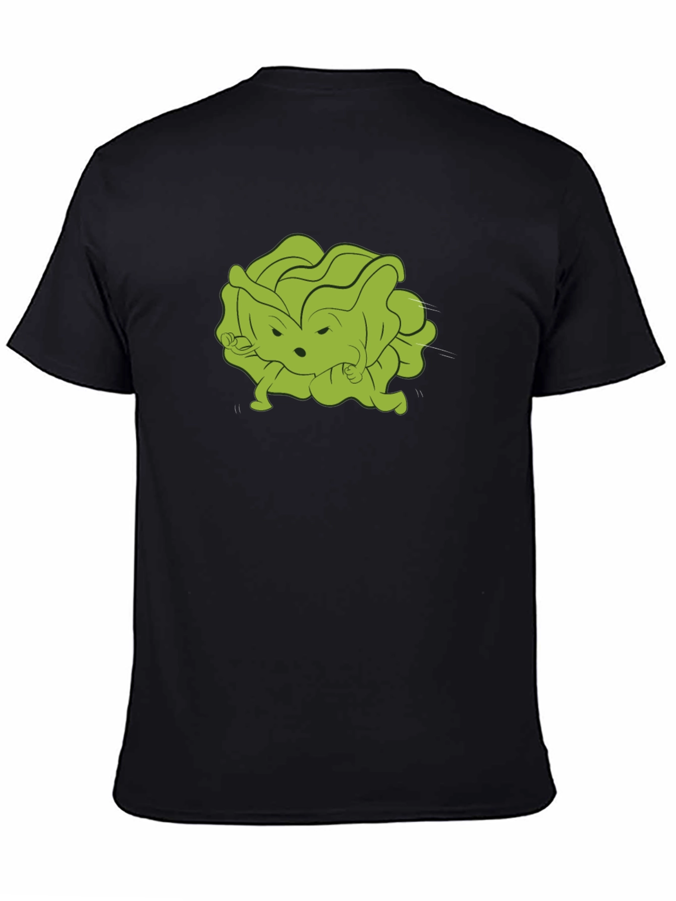 Black Funny Cartoon Lettuce Character Black T-Shirt view 4