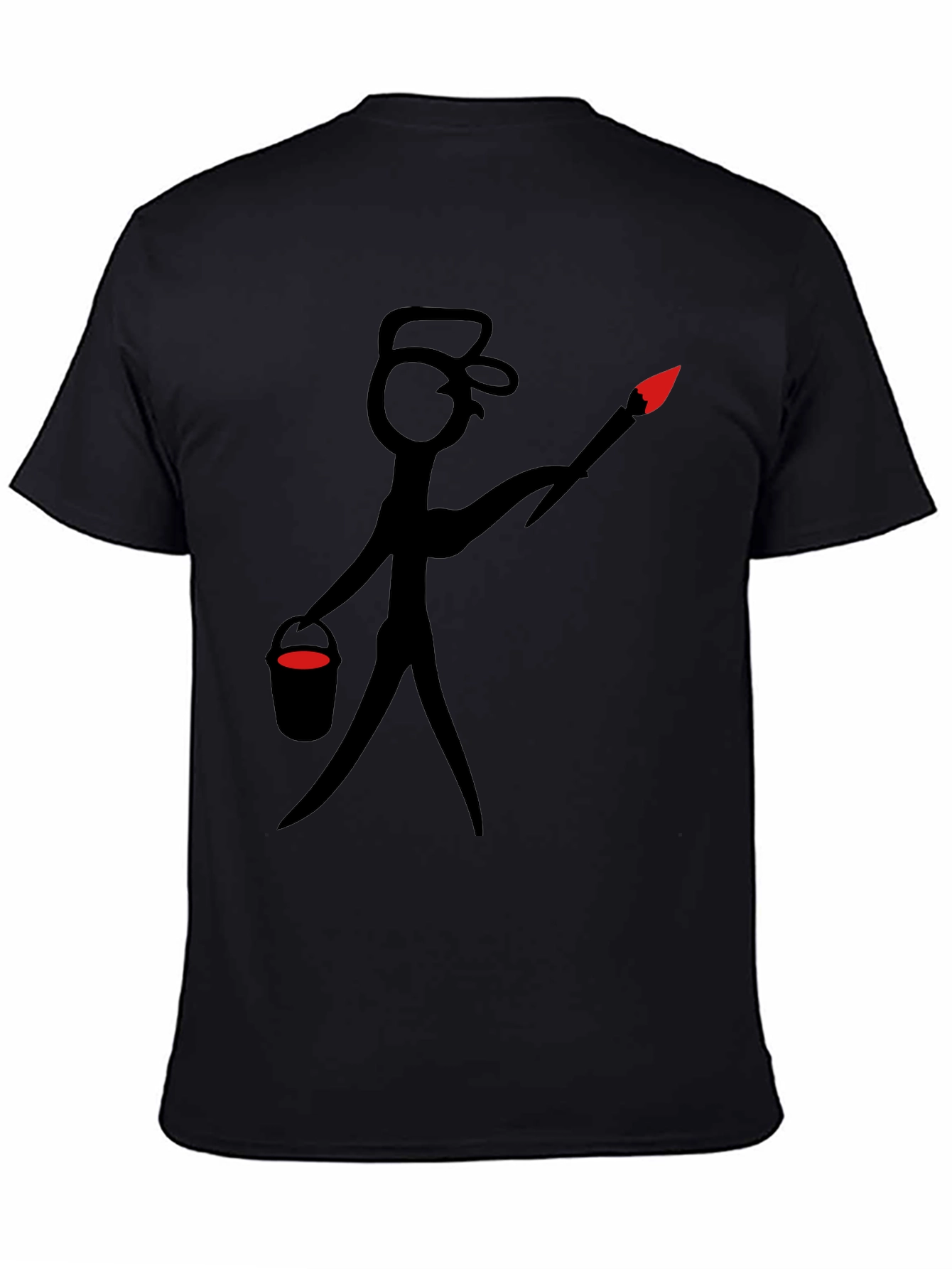 Black Painter Stick Figure Graphic Tee - Black Cotton Casual Wear view 4