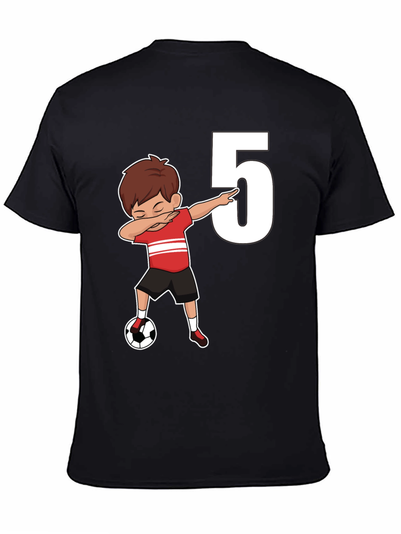 Black Kids 5th Birthday Soccer Dab T-Shirt view 4