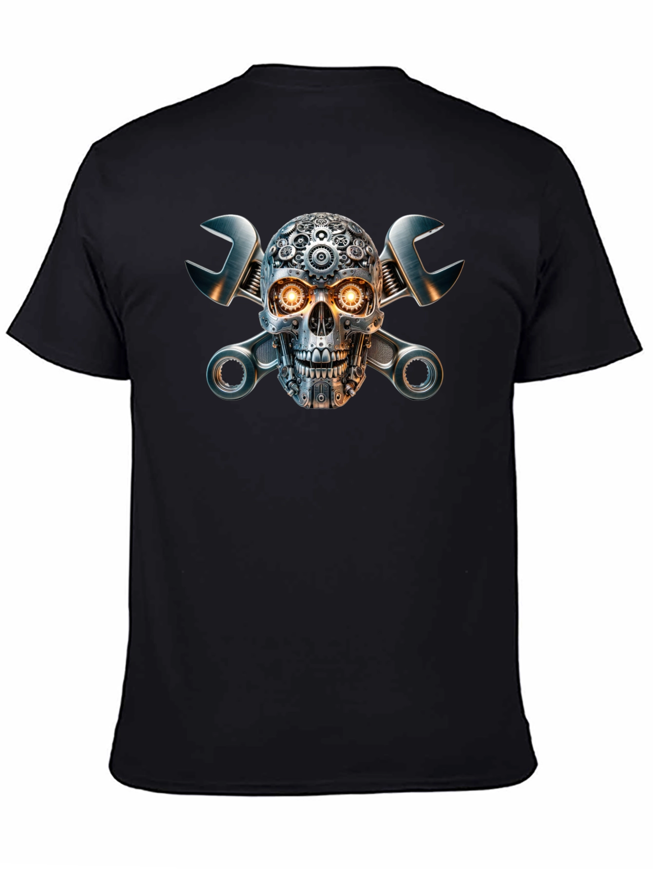 Black Steampunk Skull & Wrench Graphic Tee view 4
