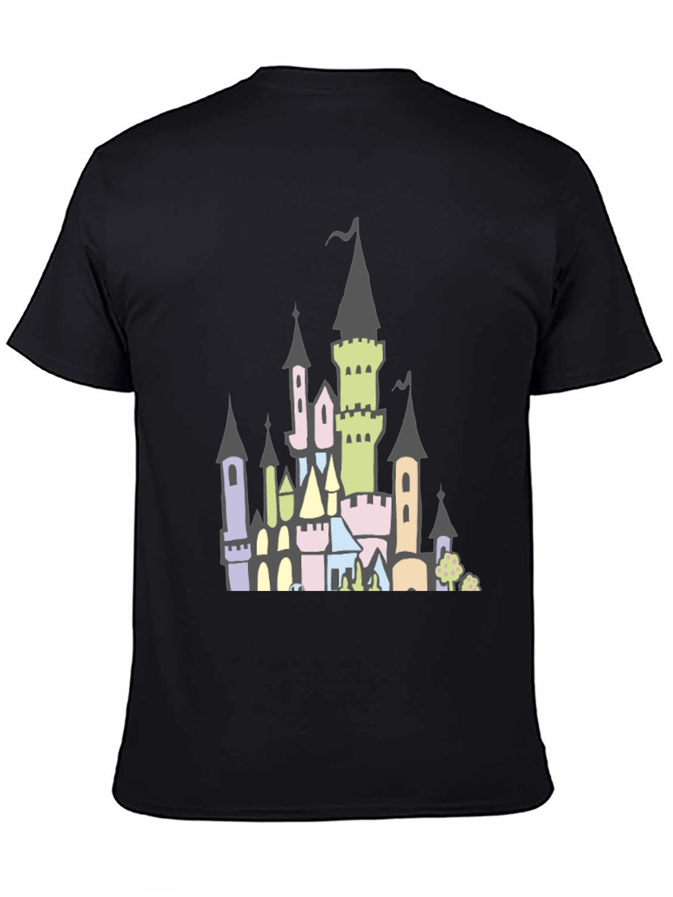 Black Fantasy Castle Graphic Tee - Black Cotton Shirt view 4