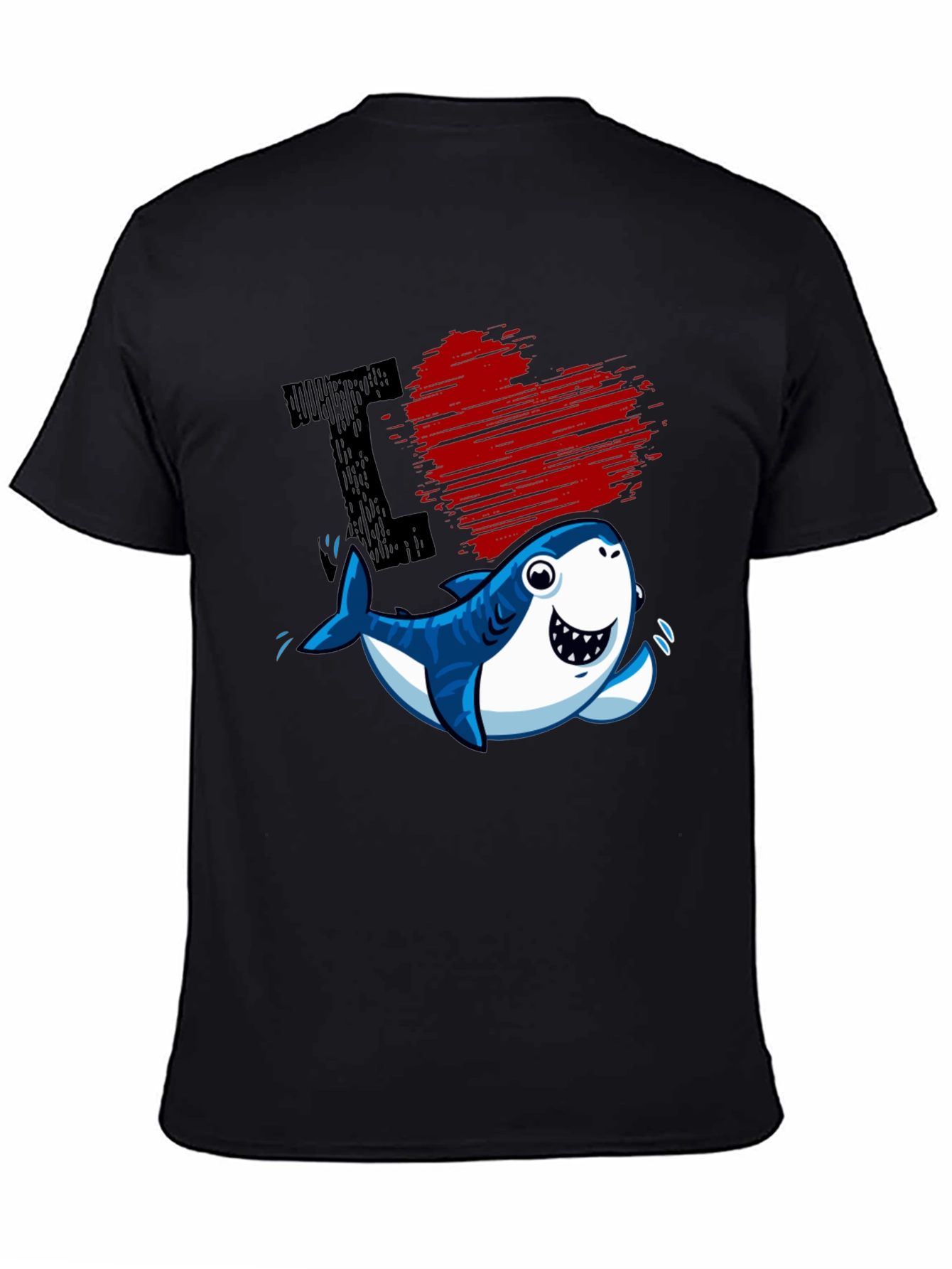 Black I Love Sharks T-Shirt - Cute Cartoon Graphic Tee view 4