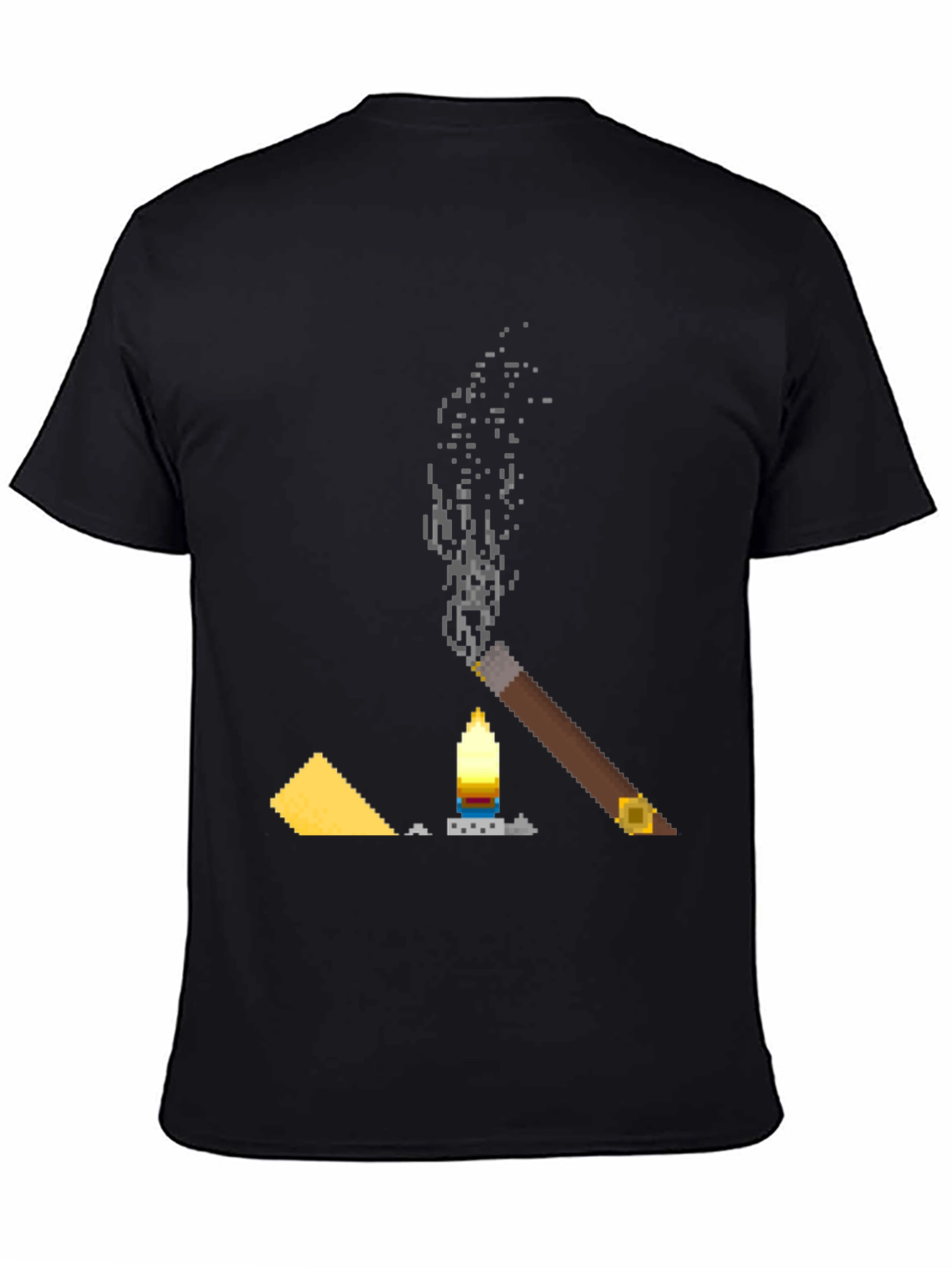 Pixel Art Cigar & Candle Graphic T-Shirt - 4