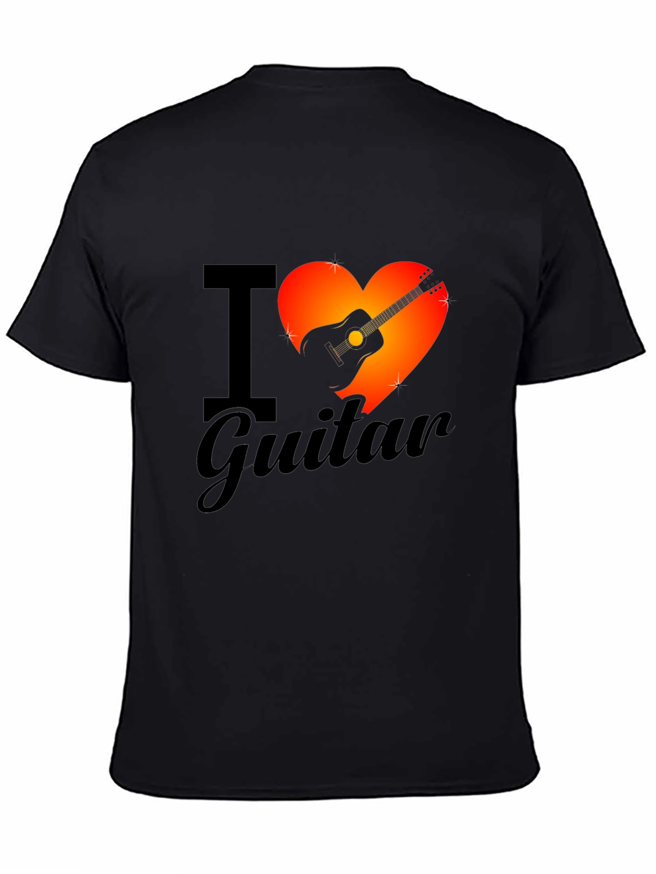 Black I Heart Guitar Graphic Tee - Black Cotton T-Shirt view 4