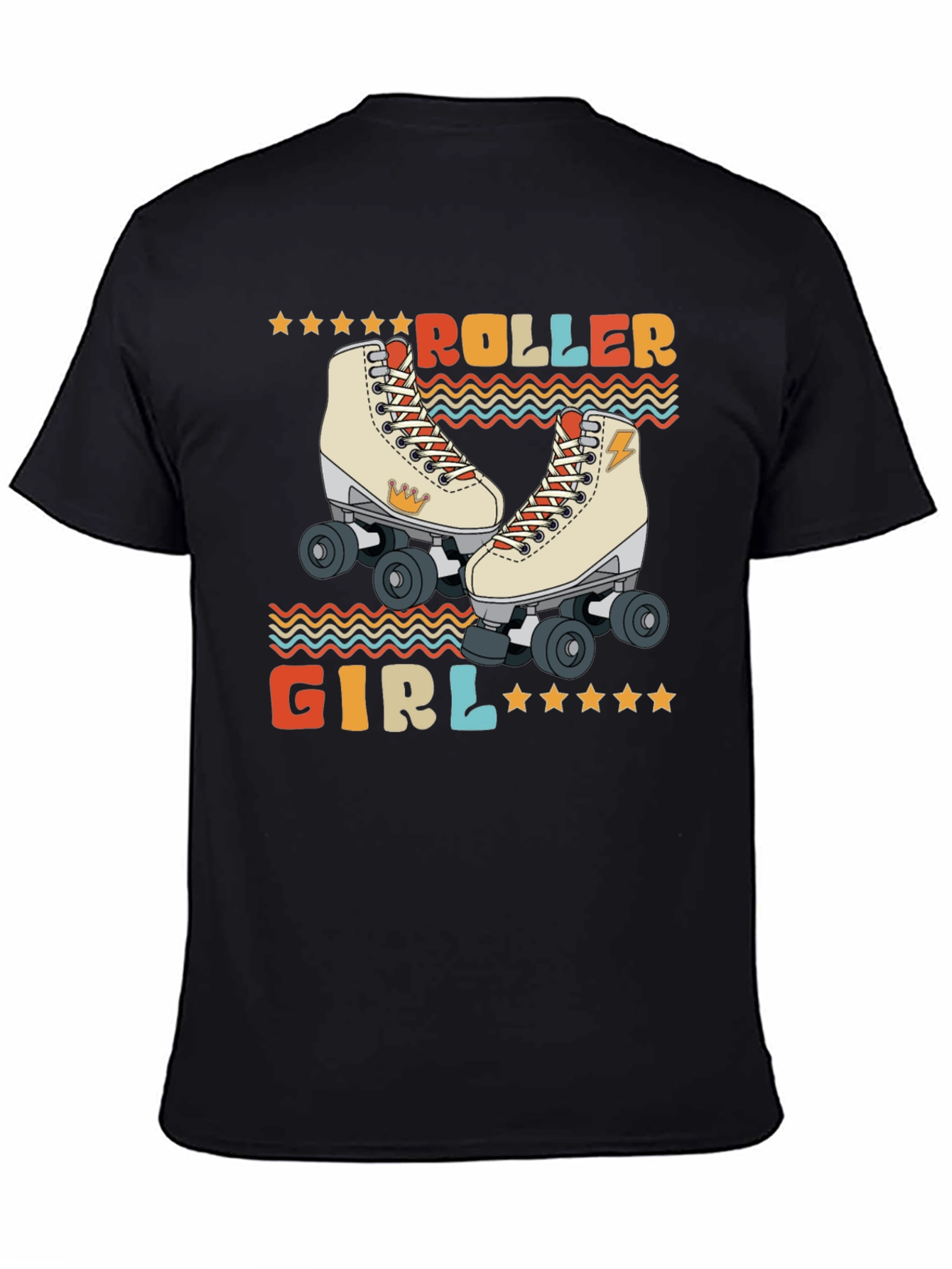 Black Retro Roller Girl T-Shirt - Vintage Style Skate Tee view 4