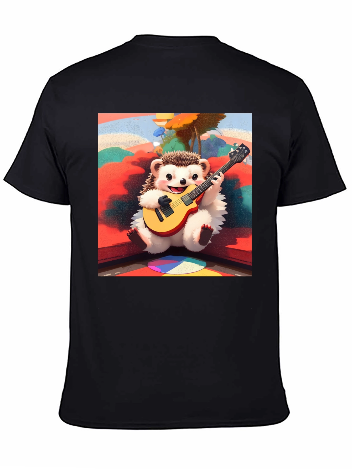 Black Playful Hedgehog Guitarist Graphic Tee view 4