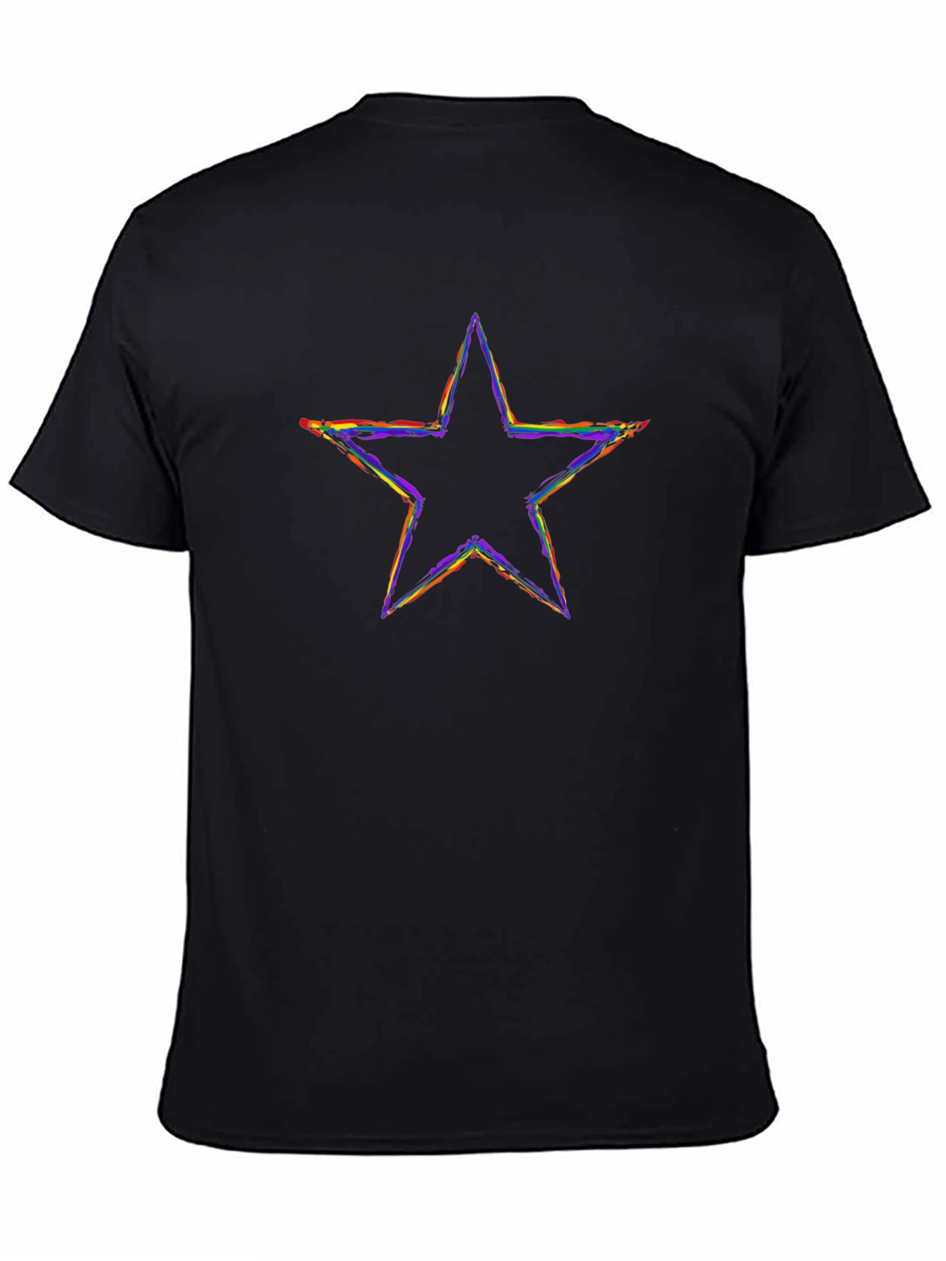 Black Rainbow Star Graphic Tee - Black Cotton T-Shirt view 4