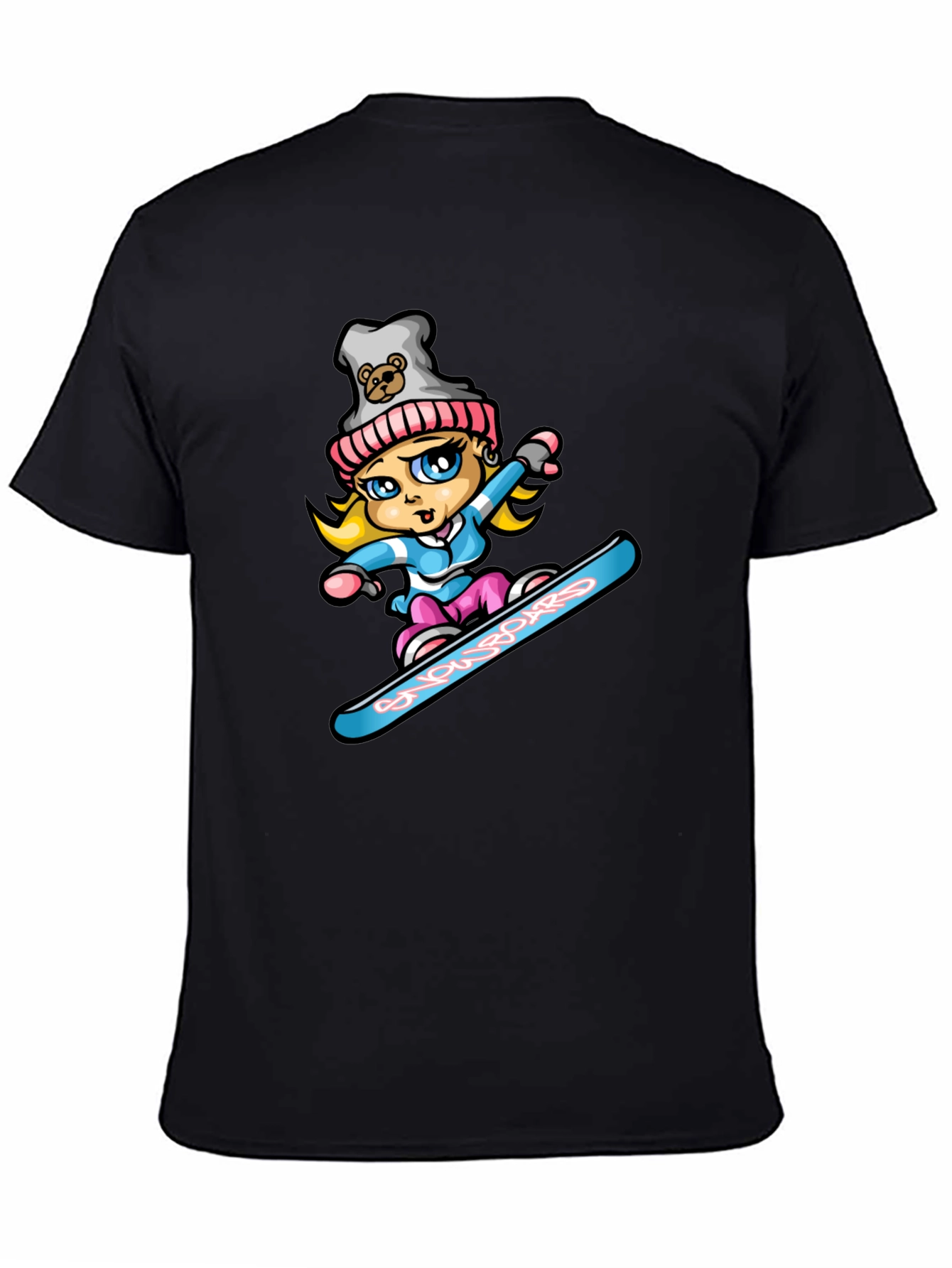 Black Snowboard Girl T-Shirt - Cartoon Graphic Tee view 4