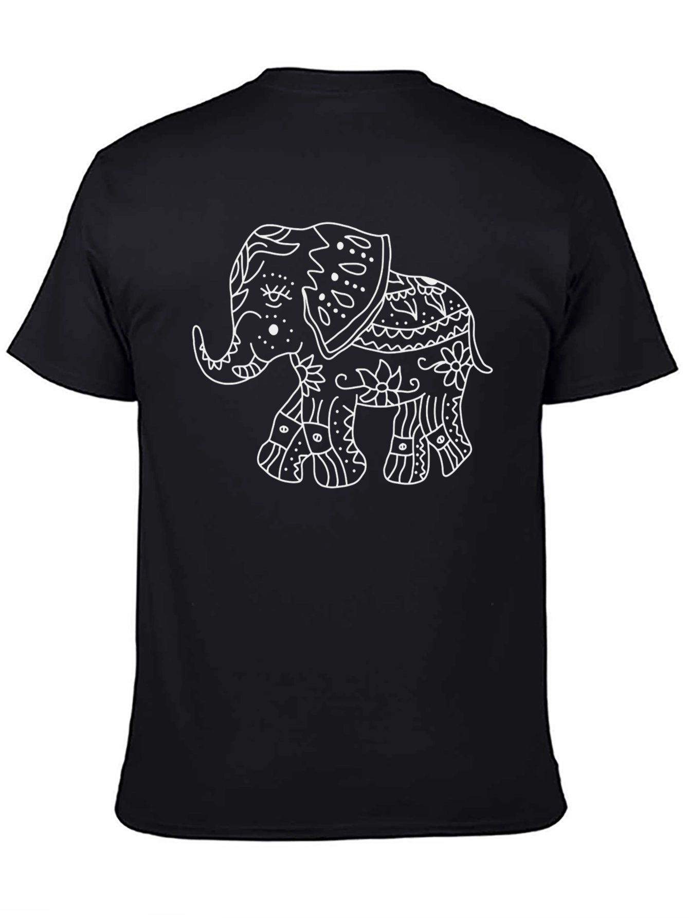 Black Elephant Art Graphic Tee - Black Cotton T-Shirt view 4