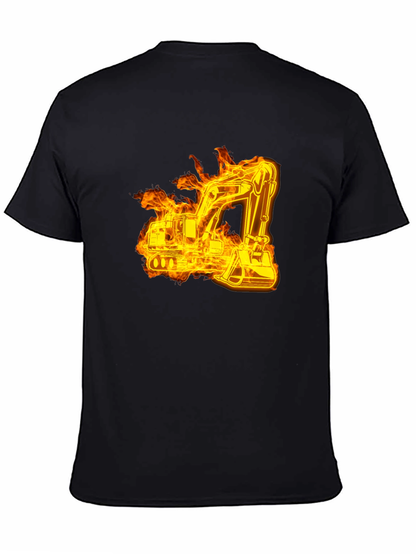 Black Fiery Excavator Black T-Shirt - Construction Tee view 4