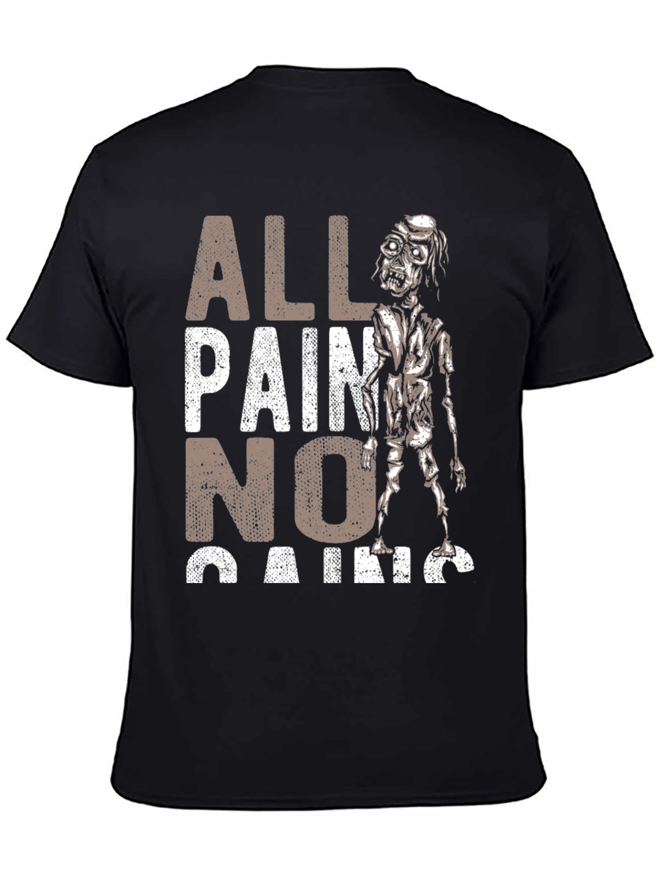 Black All Pain No Gains Zombie Graphic T-Shirt view 4