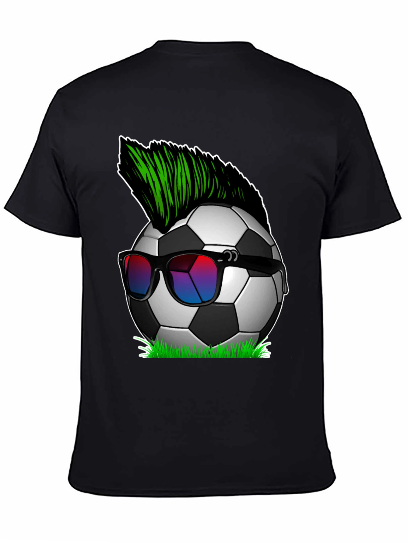 Black Soccer Ball Mohawk Graphic Tee - Cool & Unique! view 4