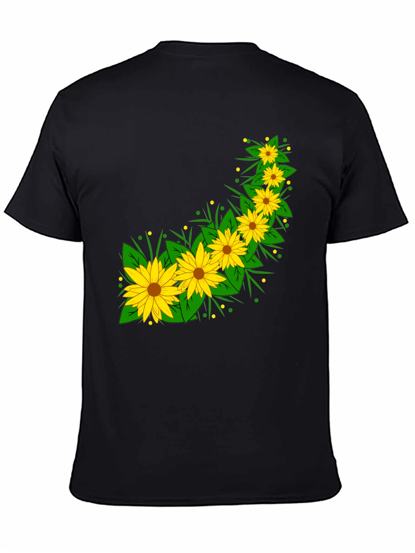 Black Sunflower Print Black T-Shirt view 4