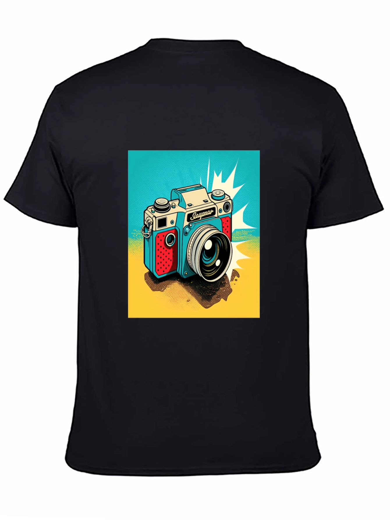Black Retro Camera Graphic Tee - Black Cotton T-Shirt view 4