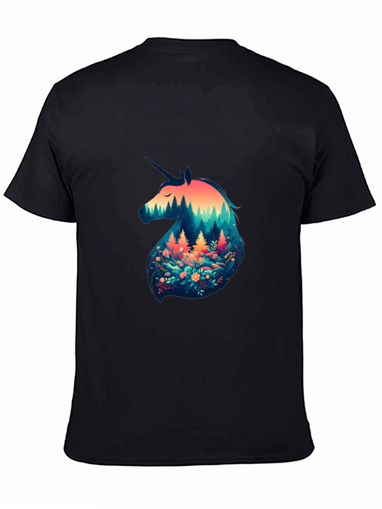 Black Unicorn Forest Graphic Tee - Black Cotton Blend view 4