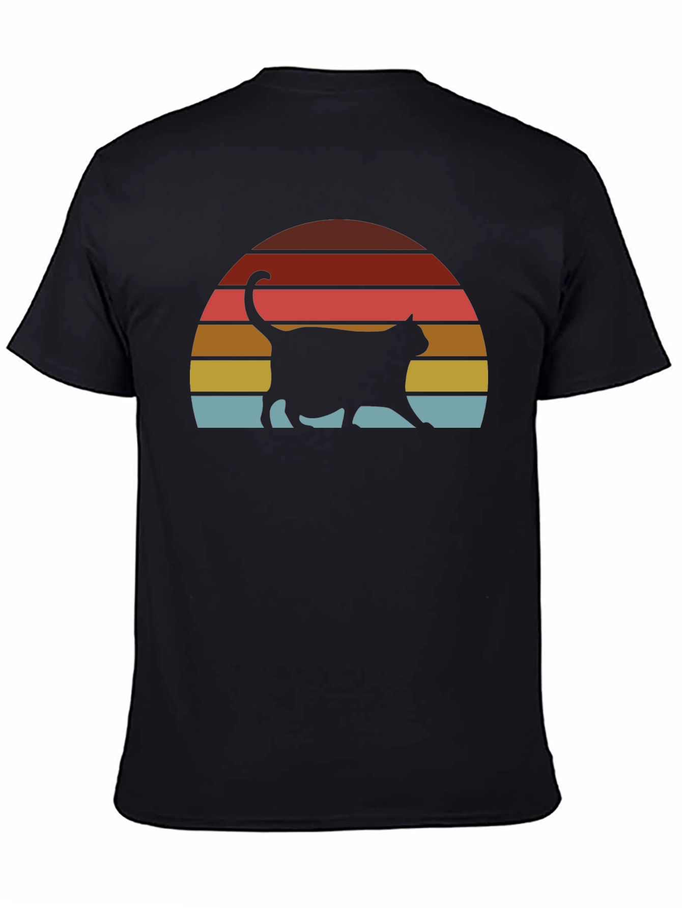 Black Retro Cat Sunset T-Shirt - Classic Design view 4