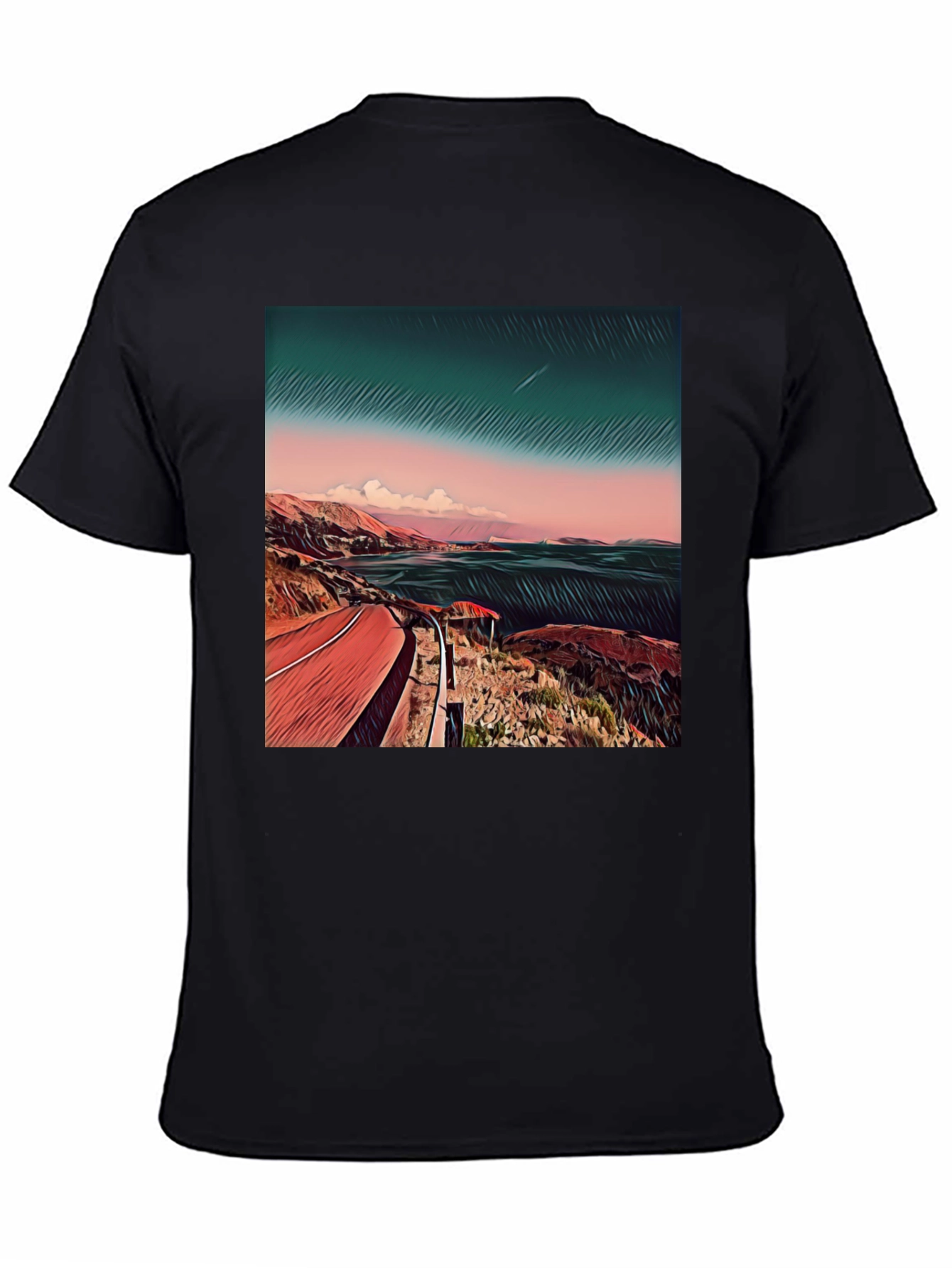 Black Coastal Road Graphic Tee - Men's Black T-Shirt view 4