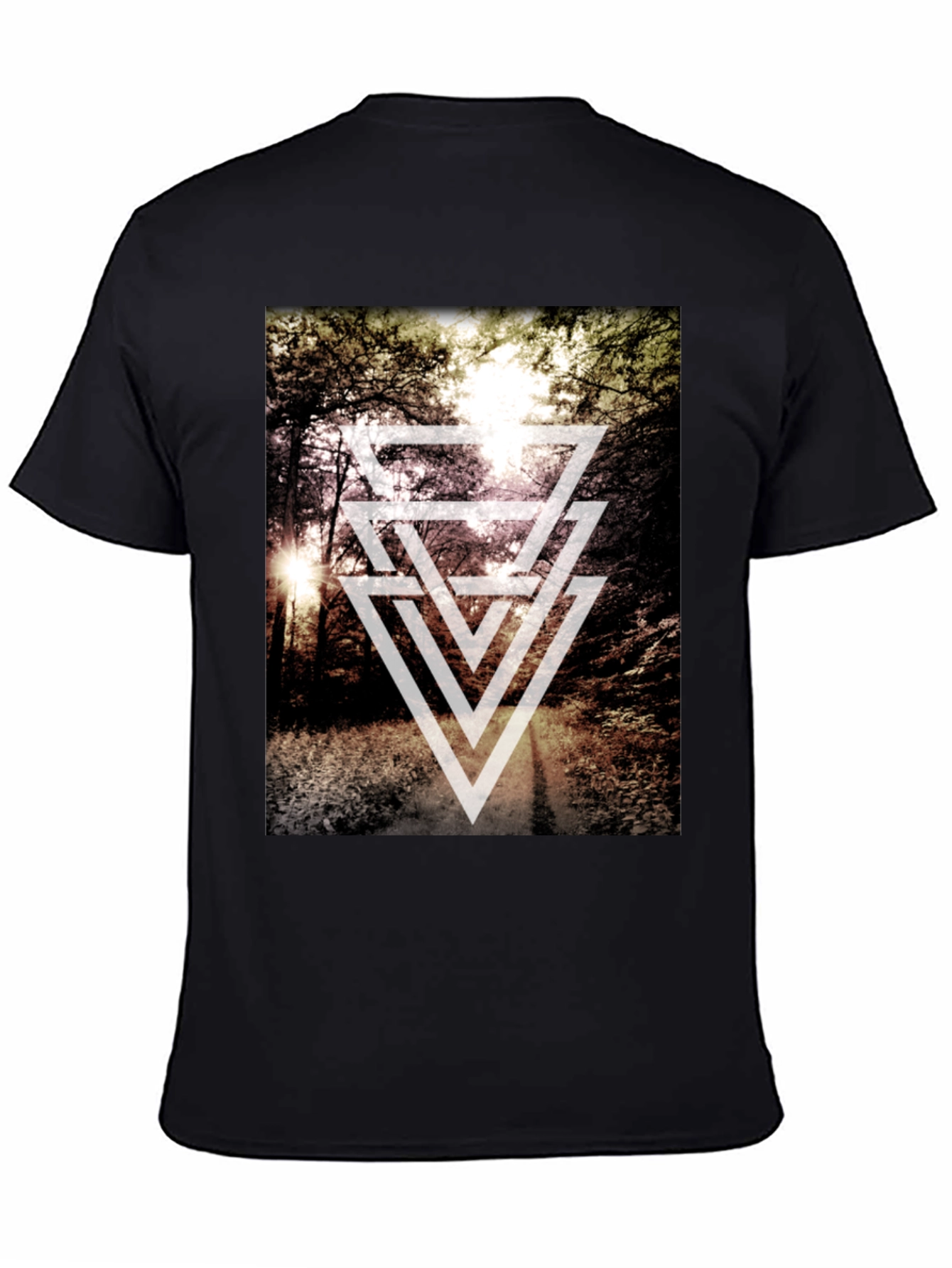 Black Geometric Forest Print T-Shirt - Modern Style view 4