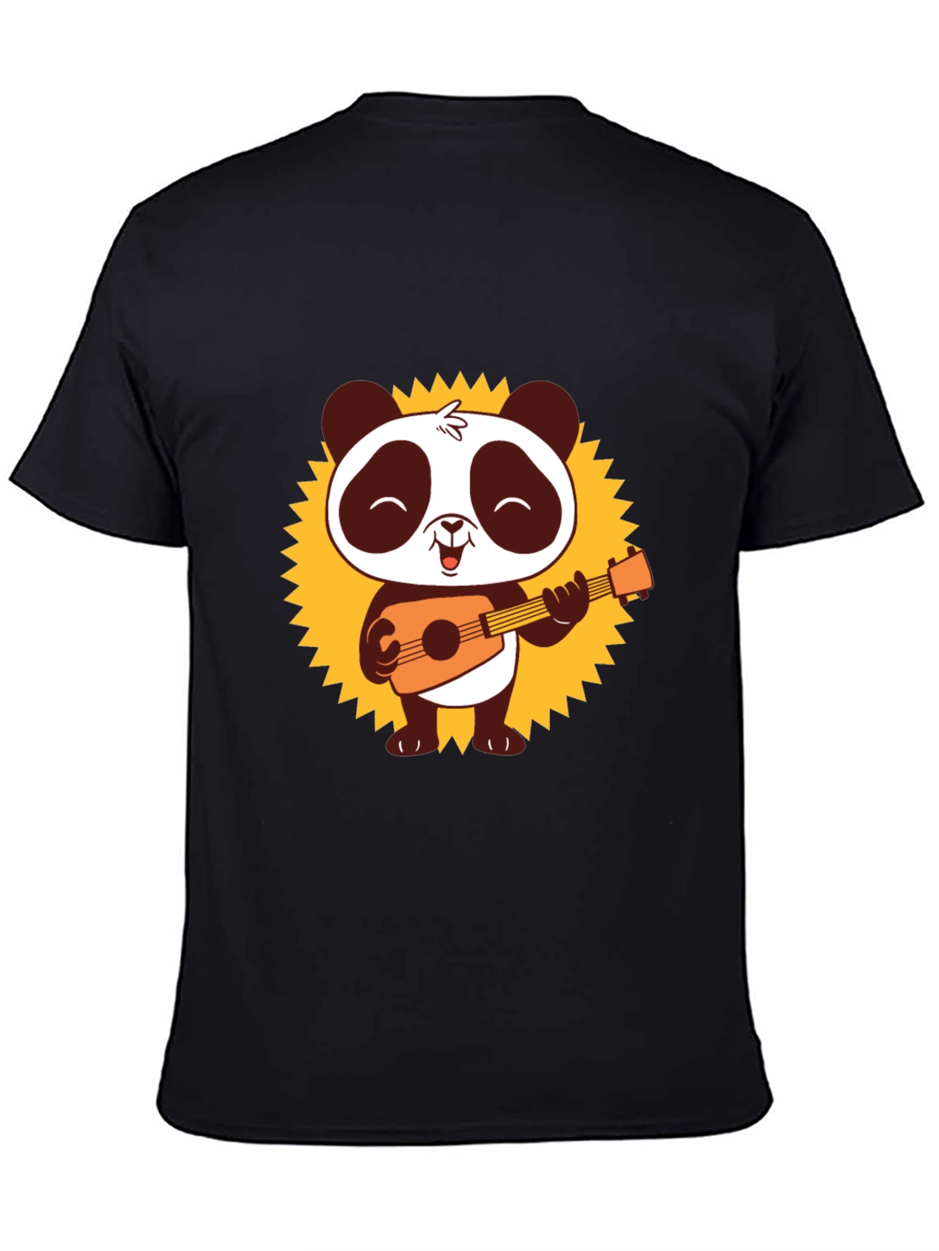Black Panda Guitar T-Shirt - Black Cotton Tee view 4