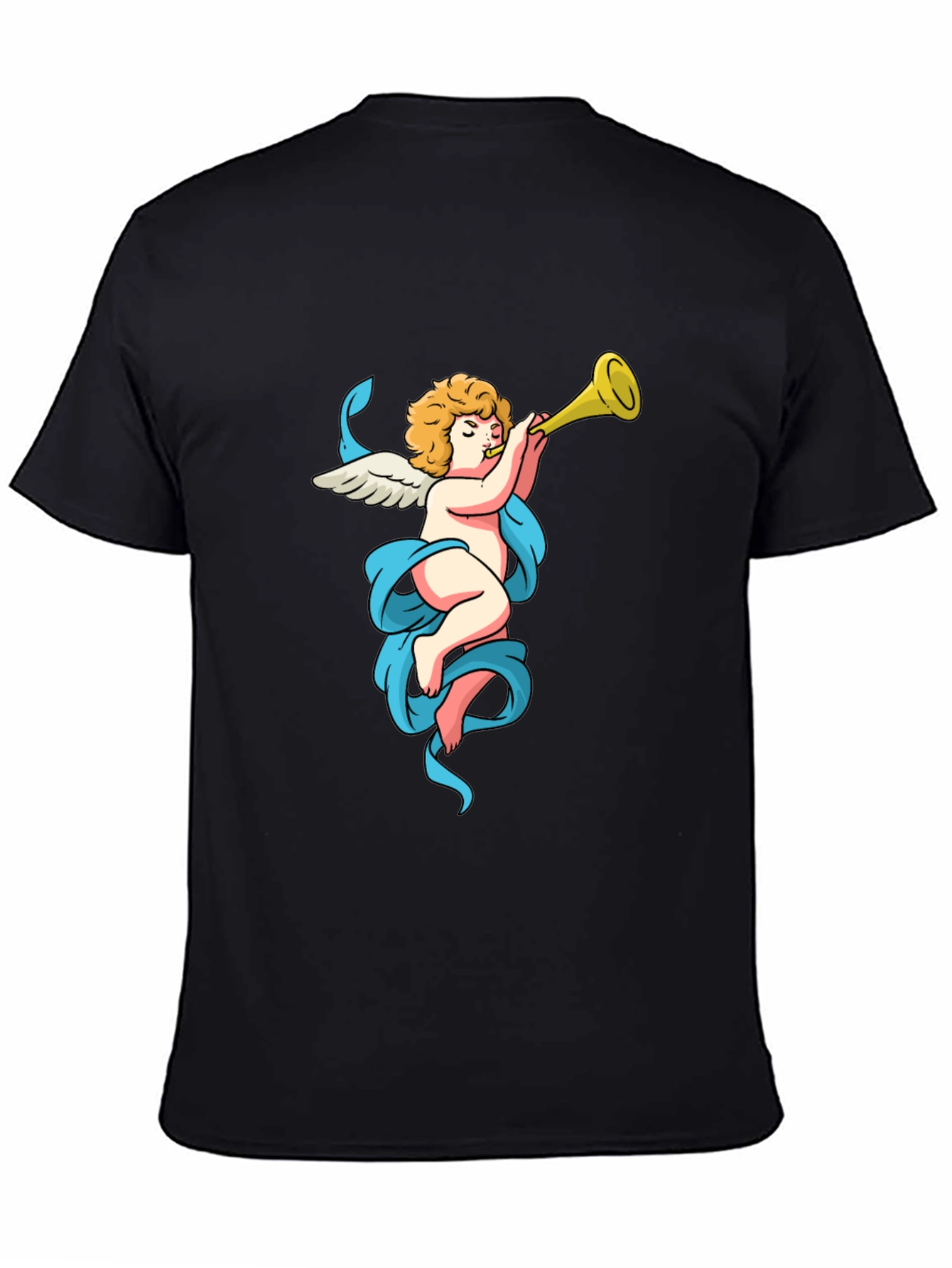 Black Cherub Trumpet Graphic Tee - Soft Cotton Comfort view 4