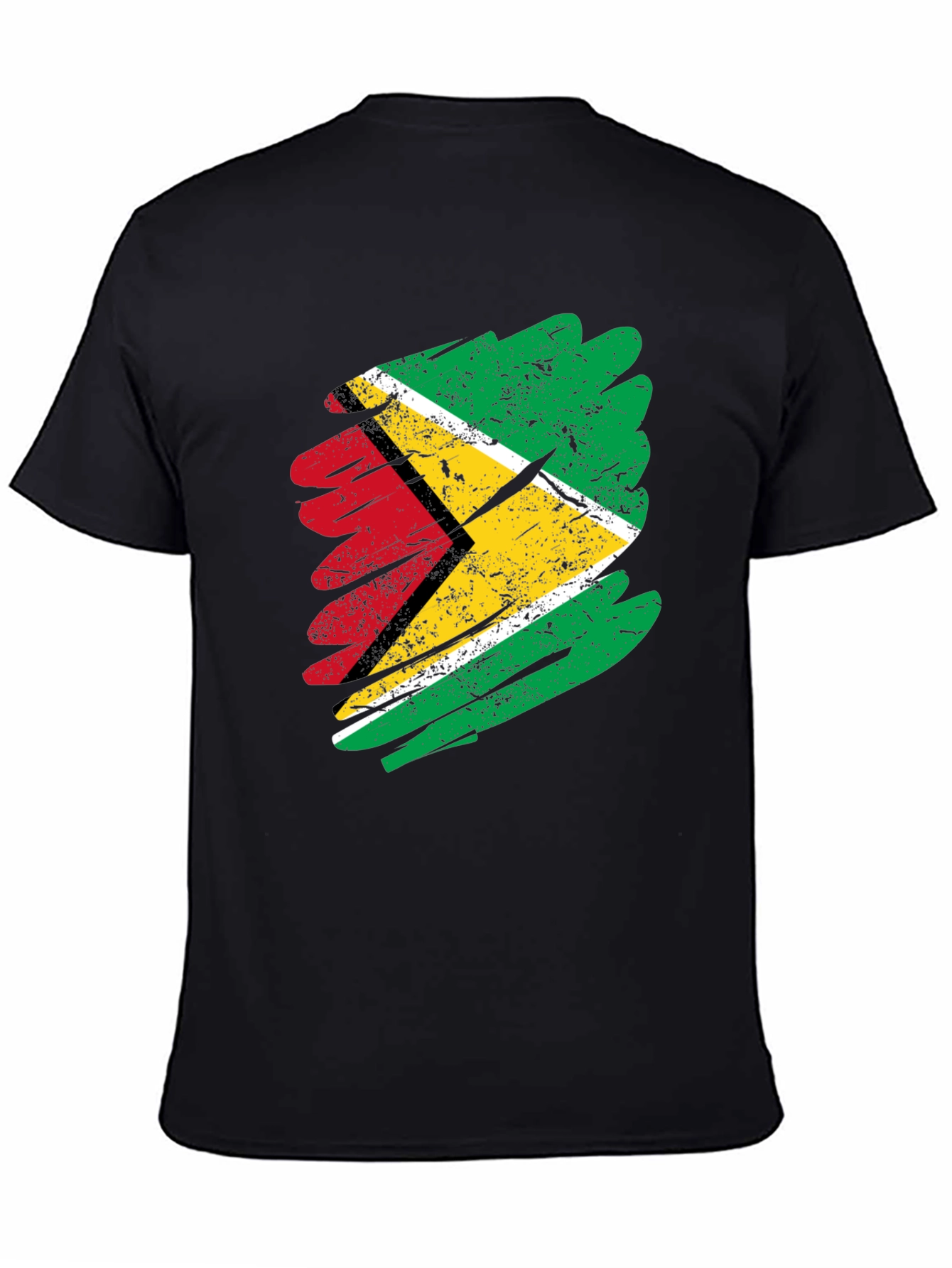 Black Guyana Flag Brush Stroke Men's Black T-Shirt view 4