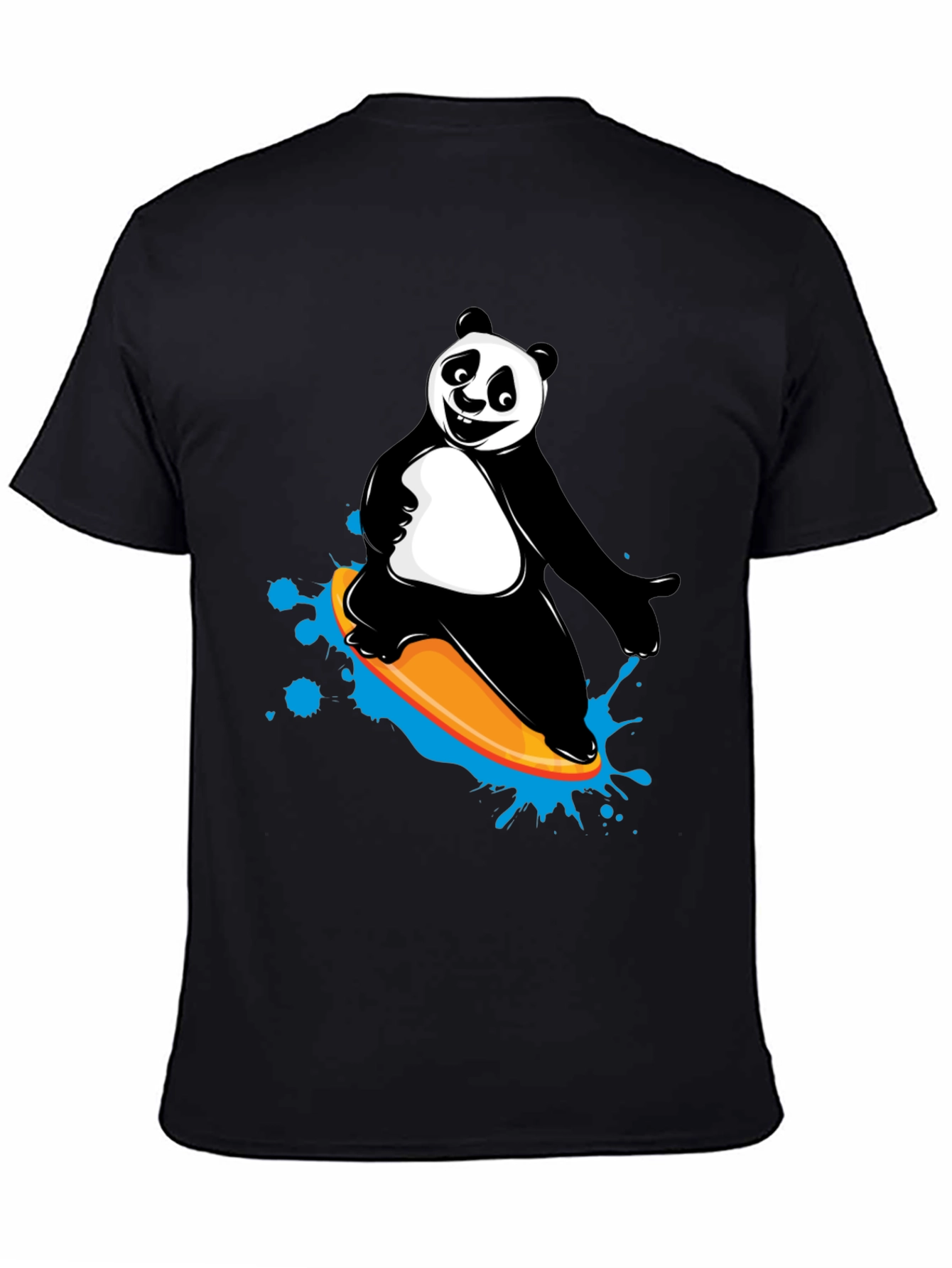 Black Panda Surfing Graphic Tee - Fun Black T-Shirt view 4