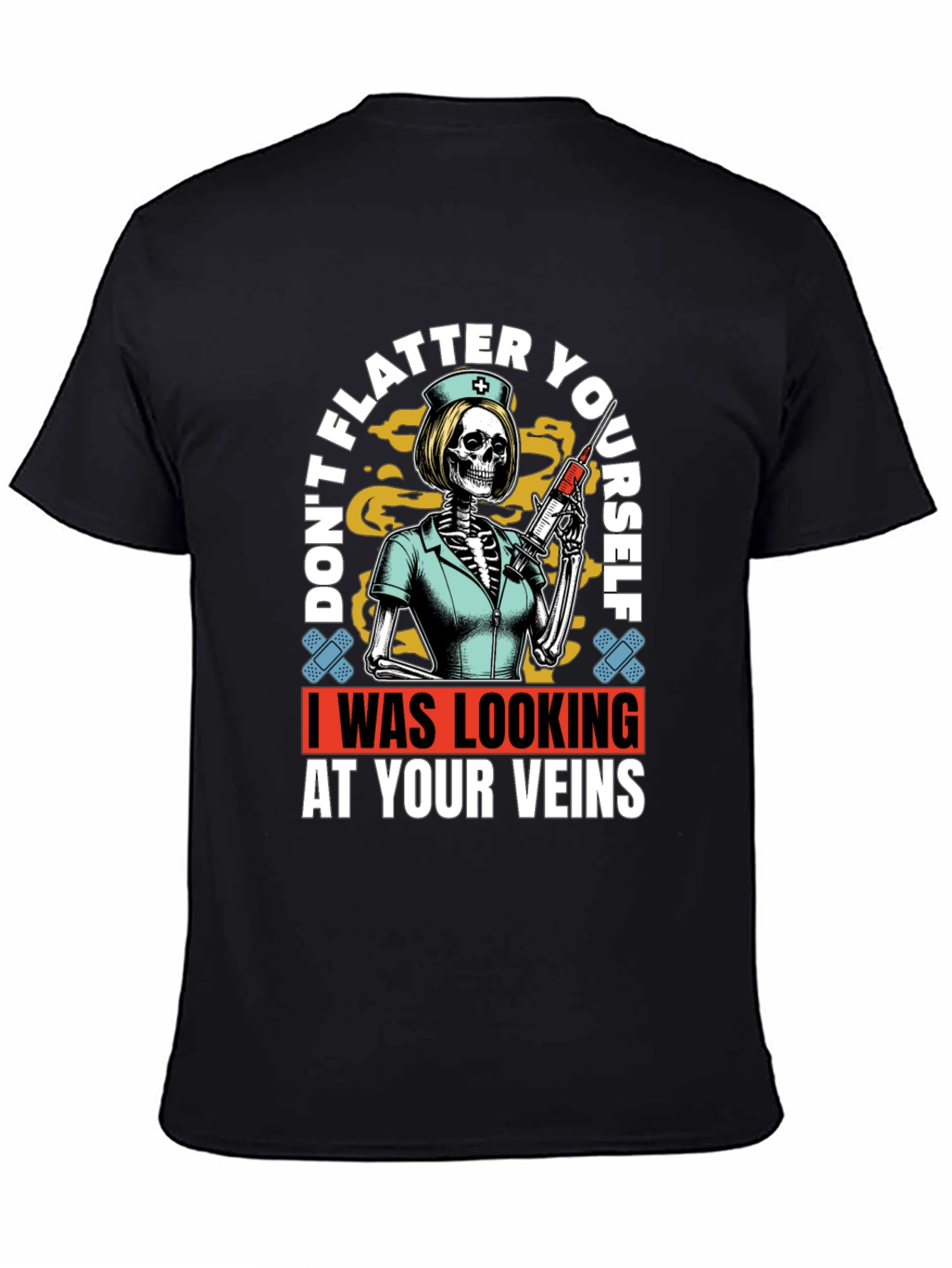 Black Humorous Vein Anatomy Nurse Skeleton Graphic T-Shirt view 4