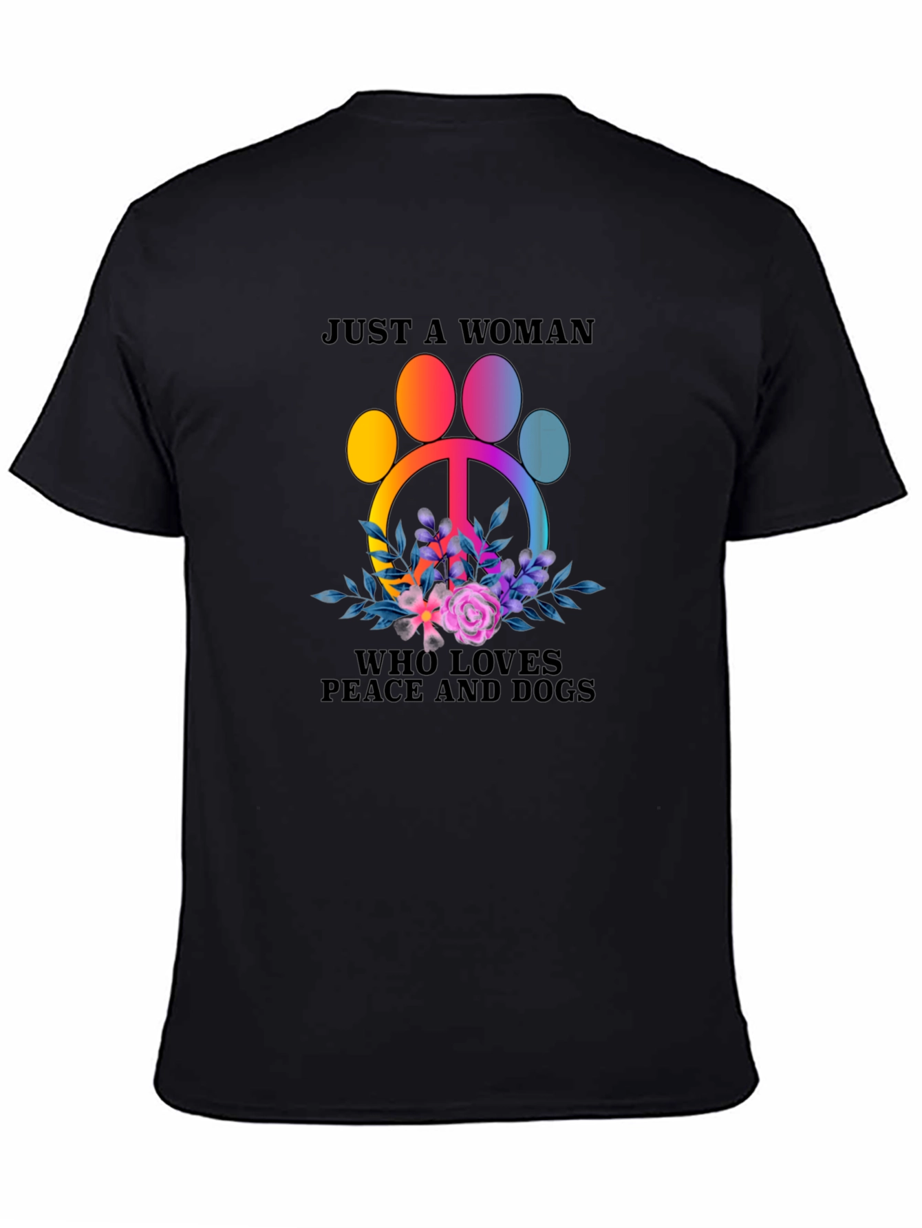 Black Peace, Love, Dogs T-Shirt - Women's Graphic Tee view 4
