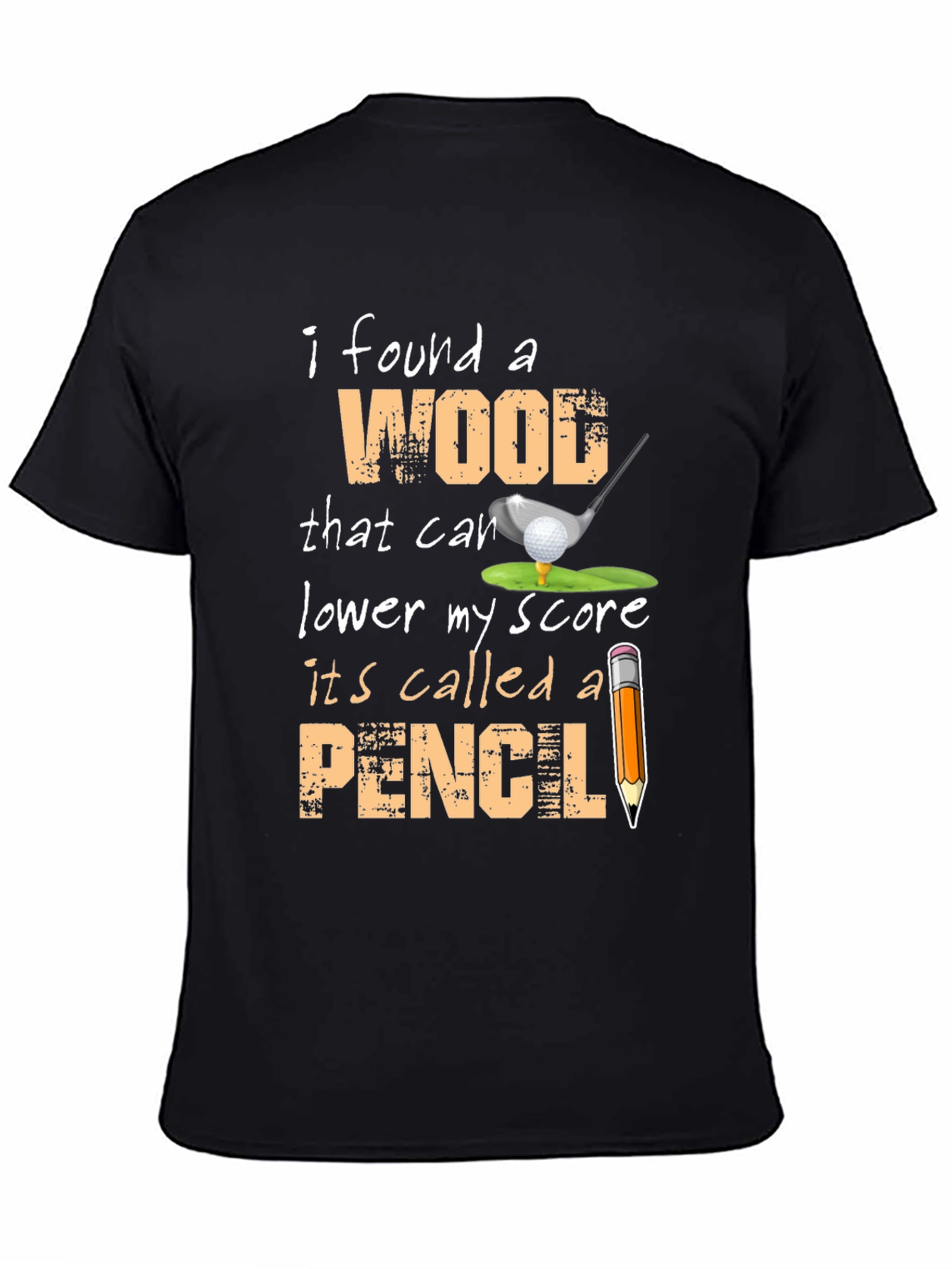 Black Funny Golf T-Shirt - Wood and Pencil view 4