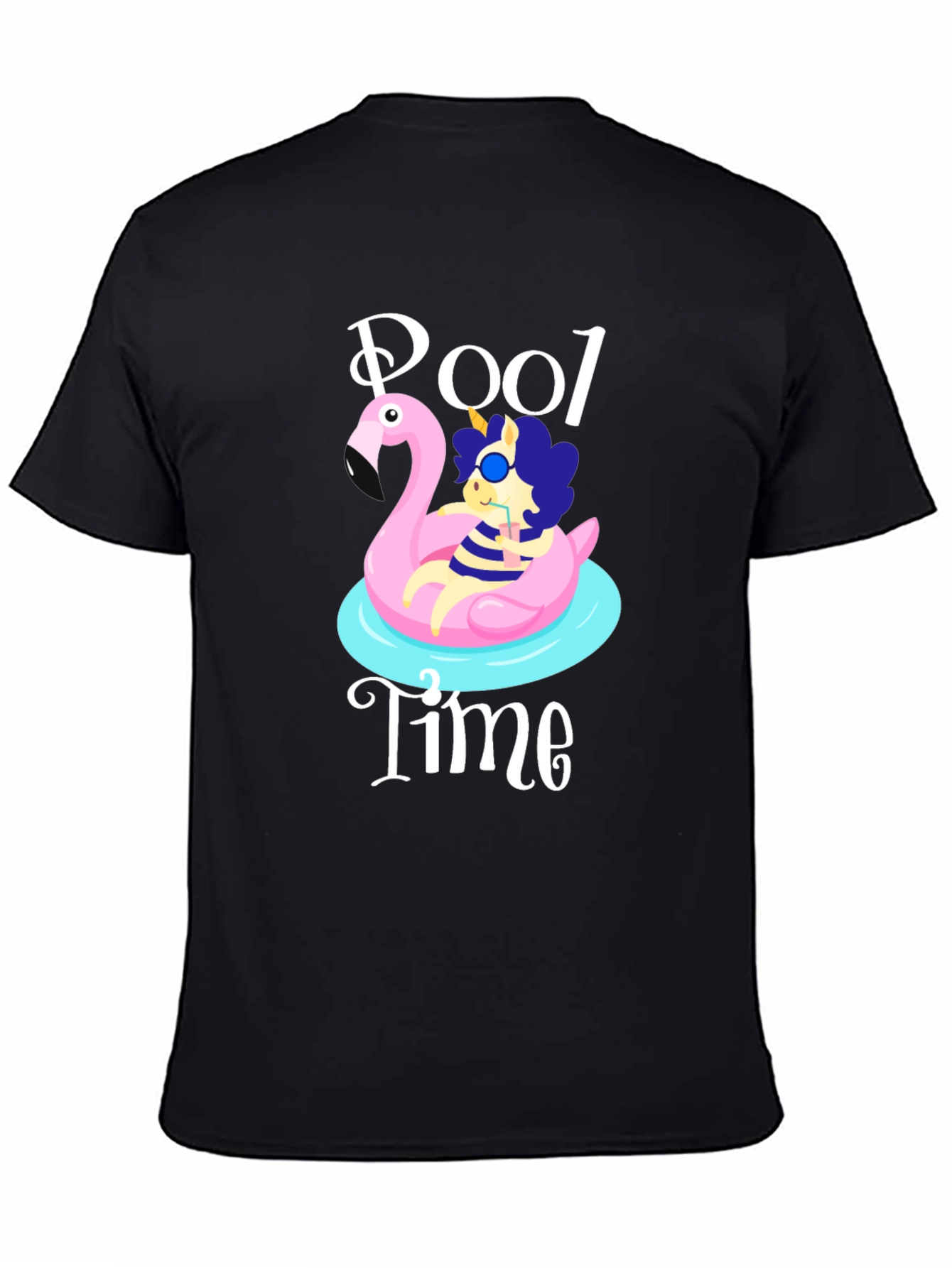 Black Pool Time Graphic T-Shirt - Flamingo Float Fun! view 4