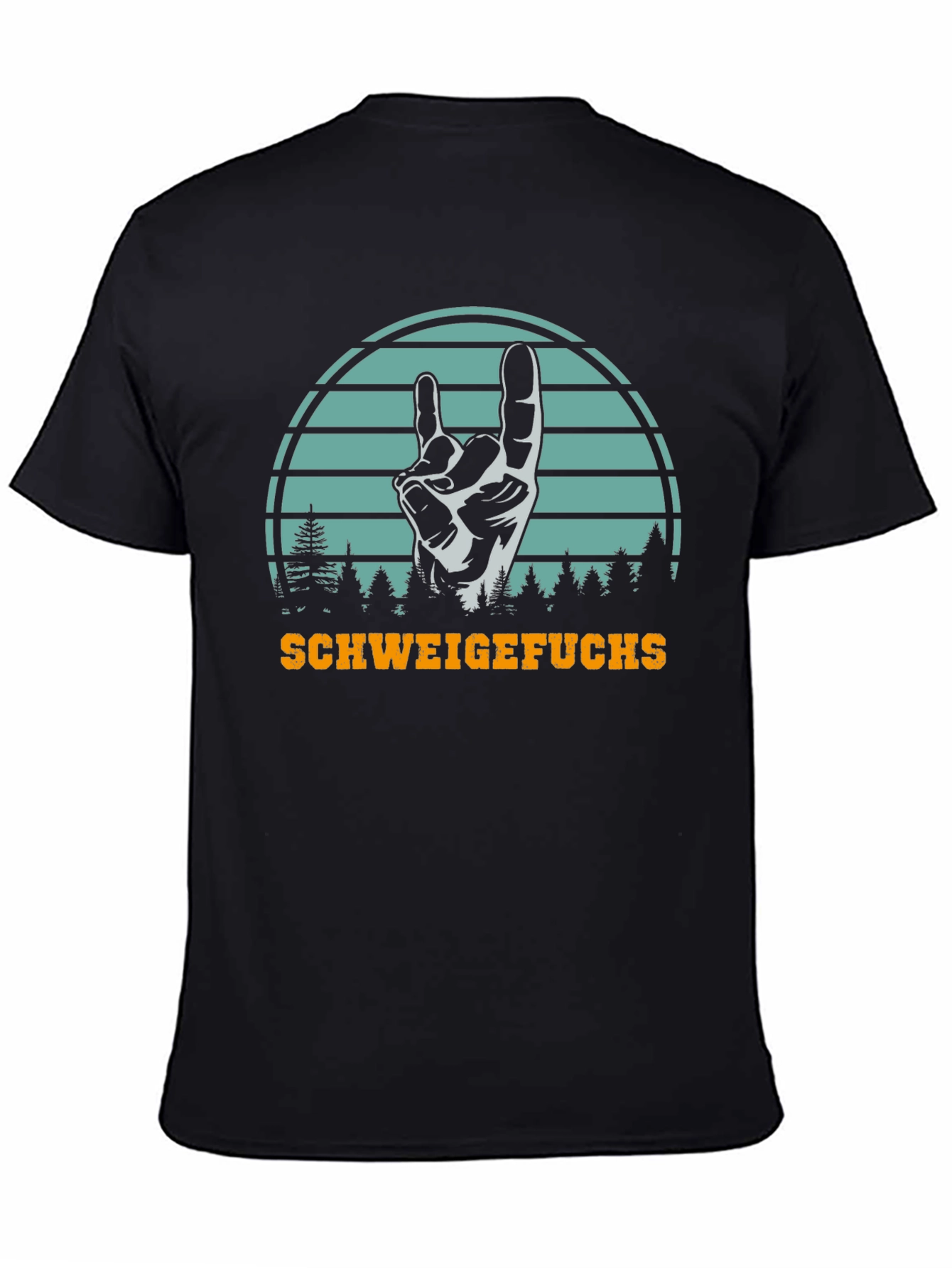 Black SchweigeFuchs Hand Sign Graphic T-Shirt view 4