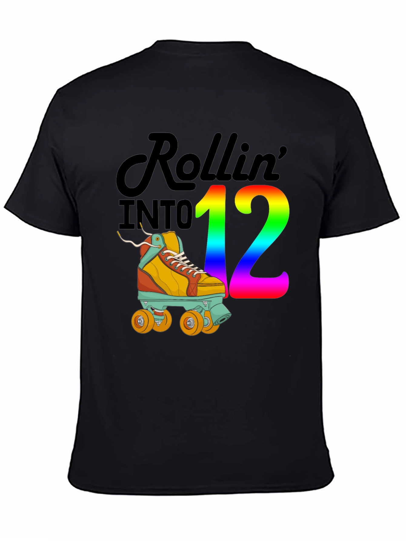 Black Rollin' into 12 T-Shirt, Roller Skate Birthday Tee view 4
