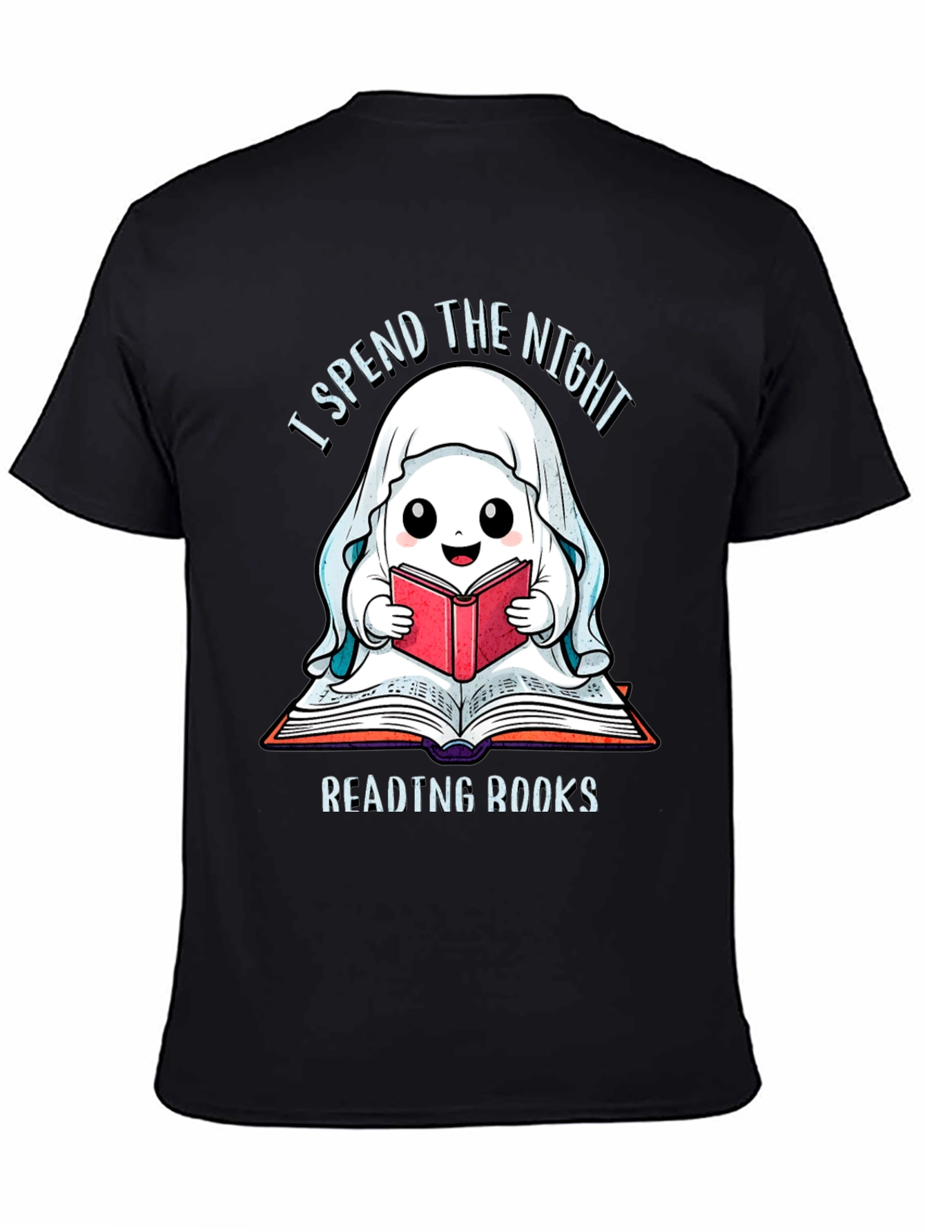 Black Ghost Reading Books T-Shirt view 4