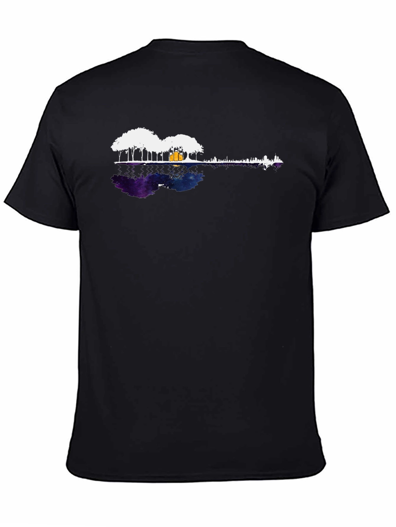 Black Guitar Landscape Tee - Reflective Music Scene Shirt view 4