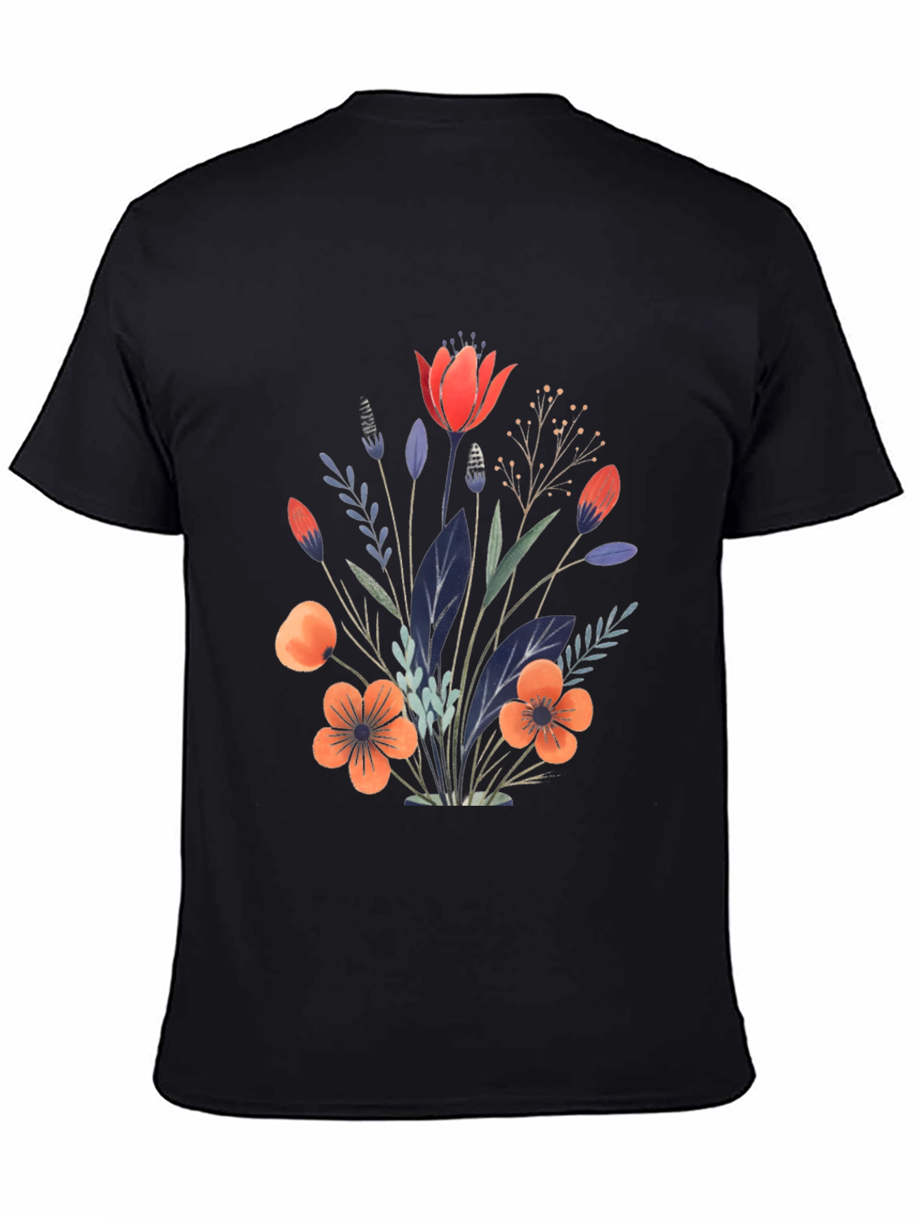 Black Floral Bouquet Graphic Print Black T-Shirt view 4
