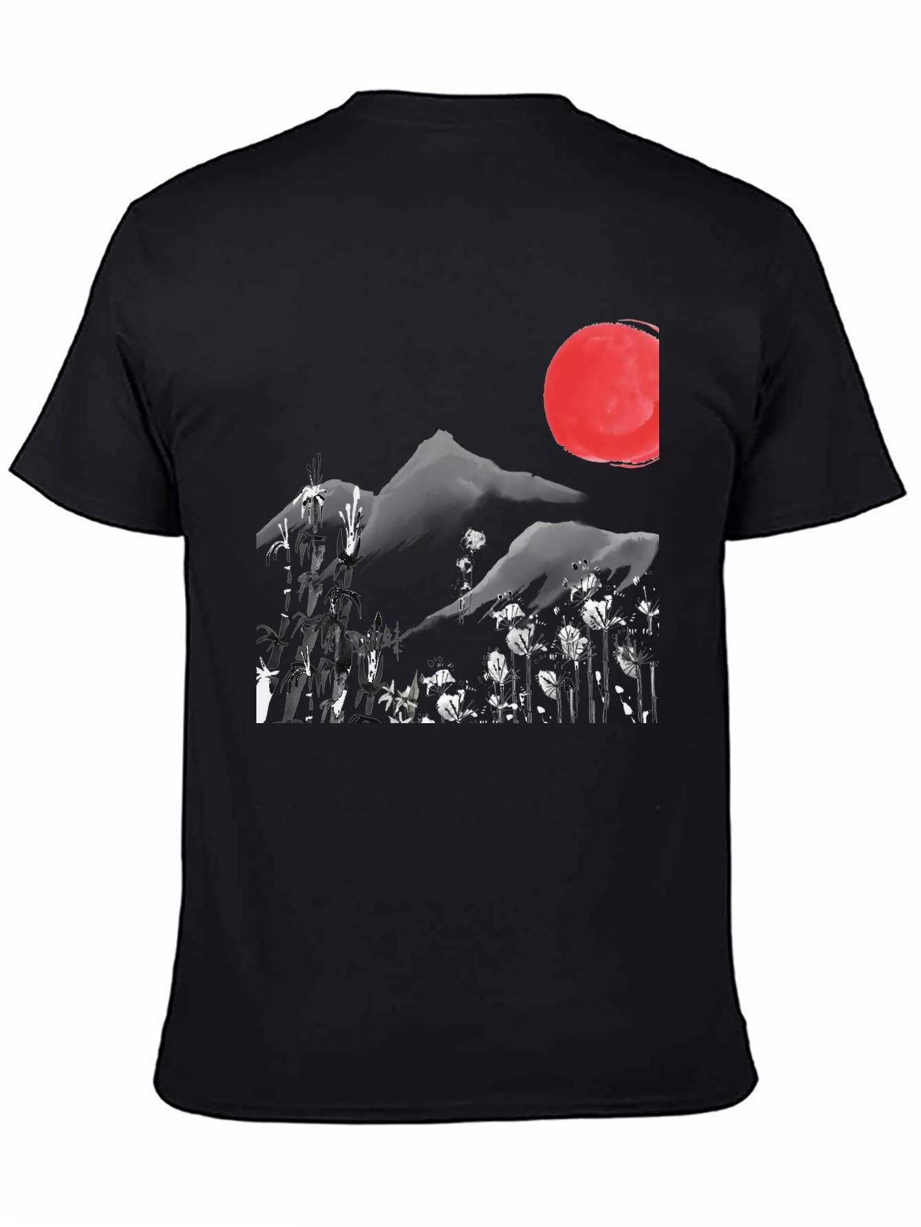 Black Japanese Ink Wash Mountain T-Shirt view 4