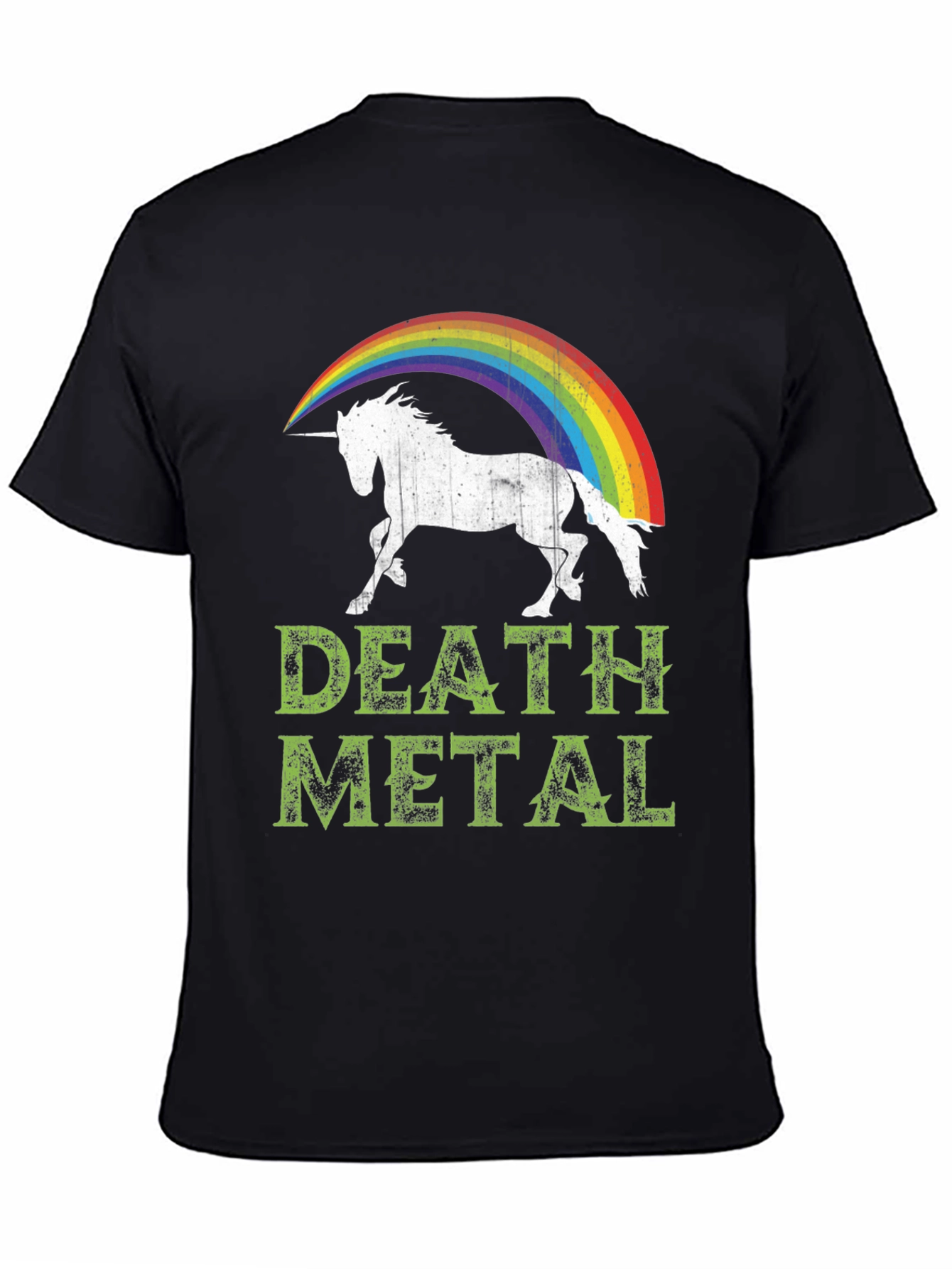 Black Death Metal Unicorn Rainbow T-Shirt - Black Cotton Tee view 4