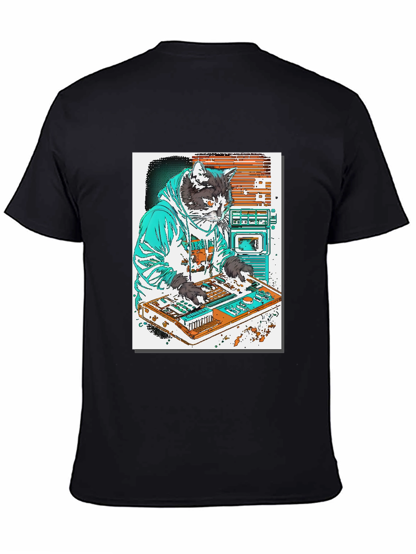 Black DJ Cat Graphic T-Shirt - Black view 4