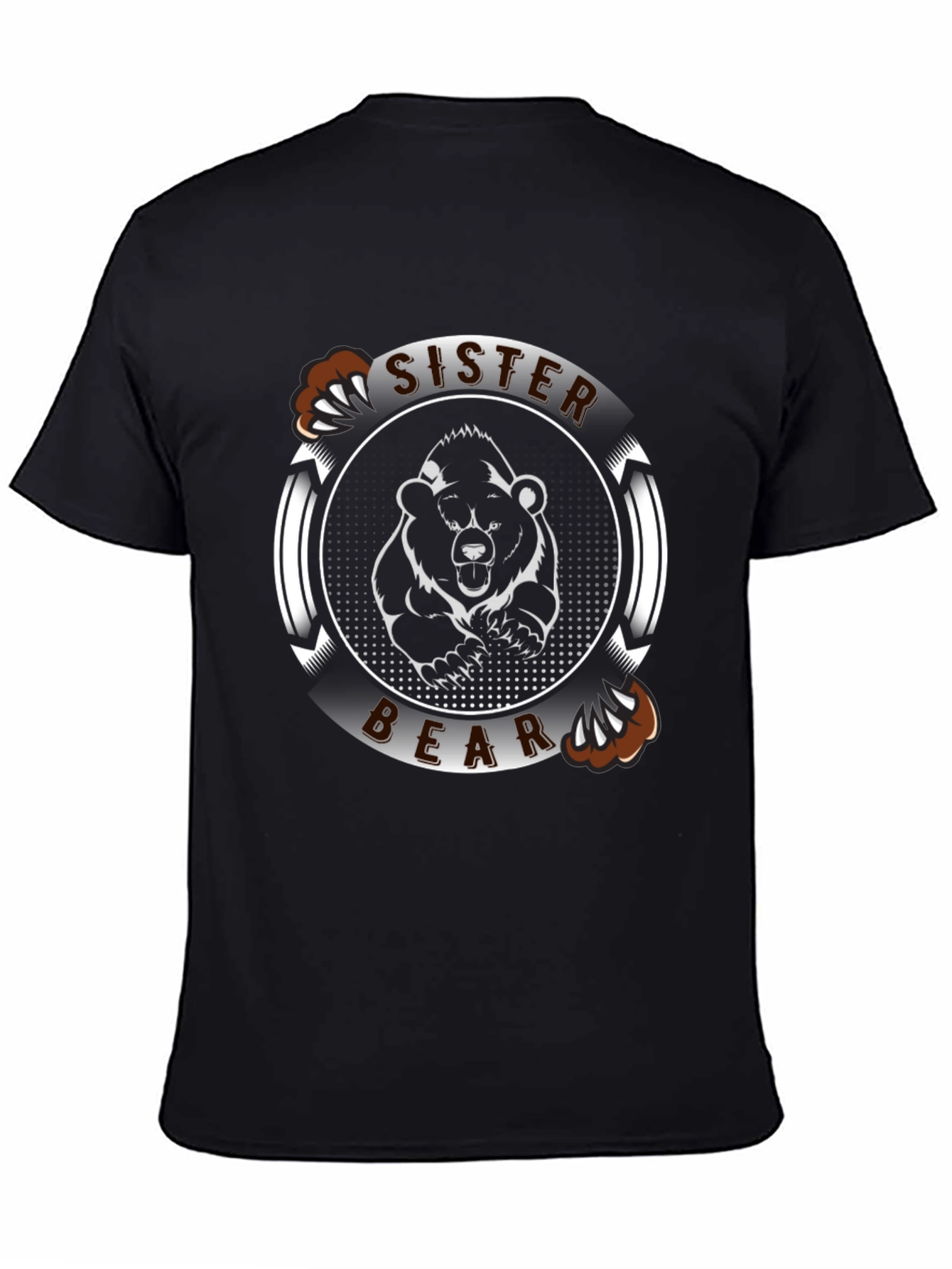 Black Sister Bear Graphic Tee - Black Cotton T-Shirt view 4