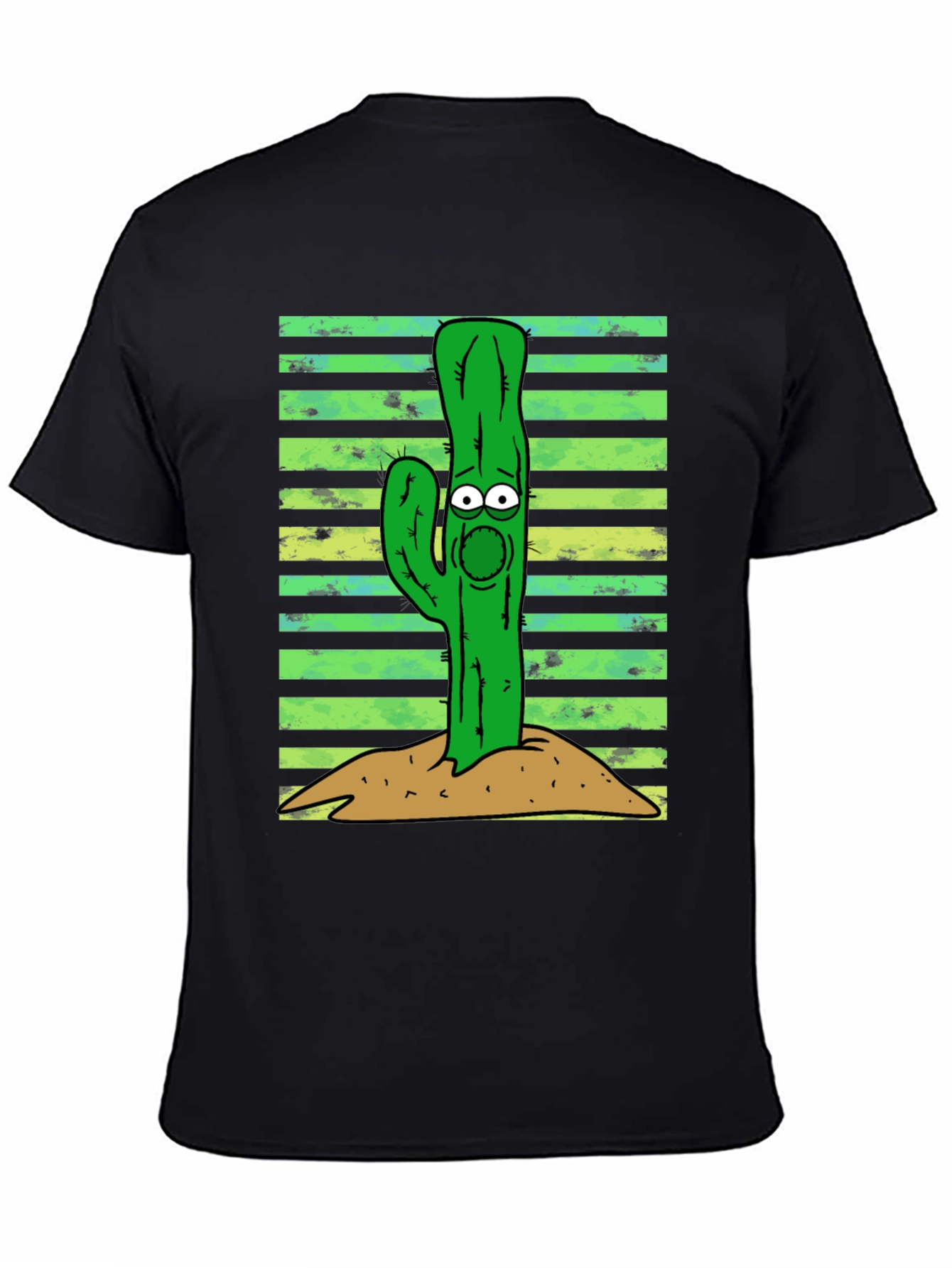 Black Cartoon Cactus Graphic Tee - Unisex Black T-Shirt view 4