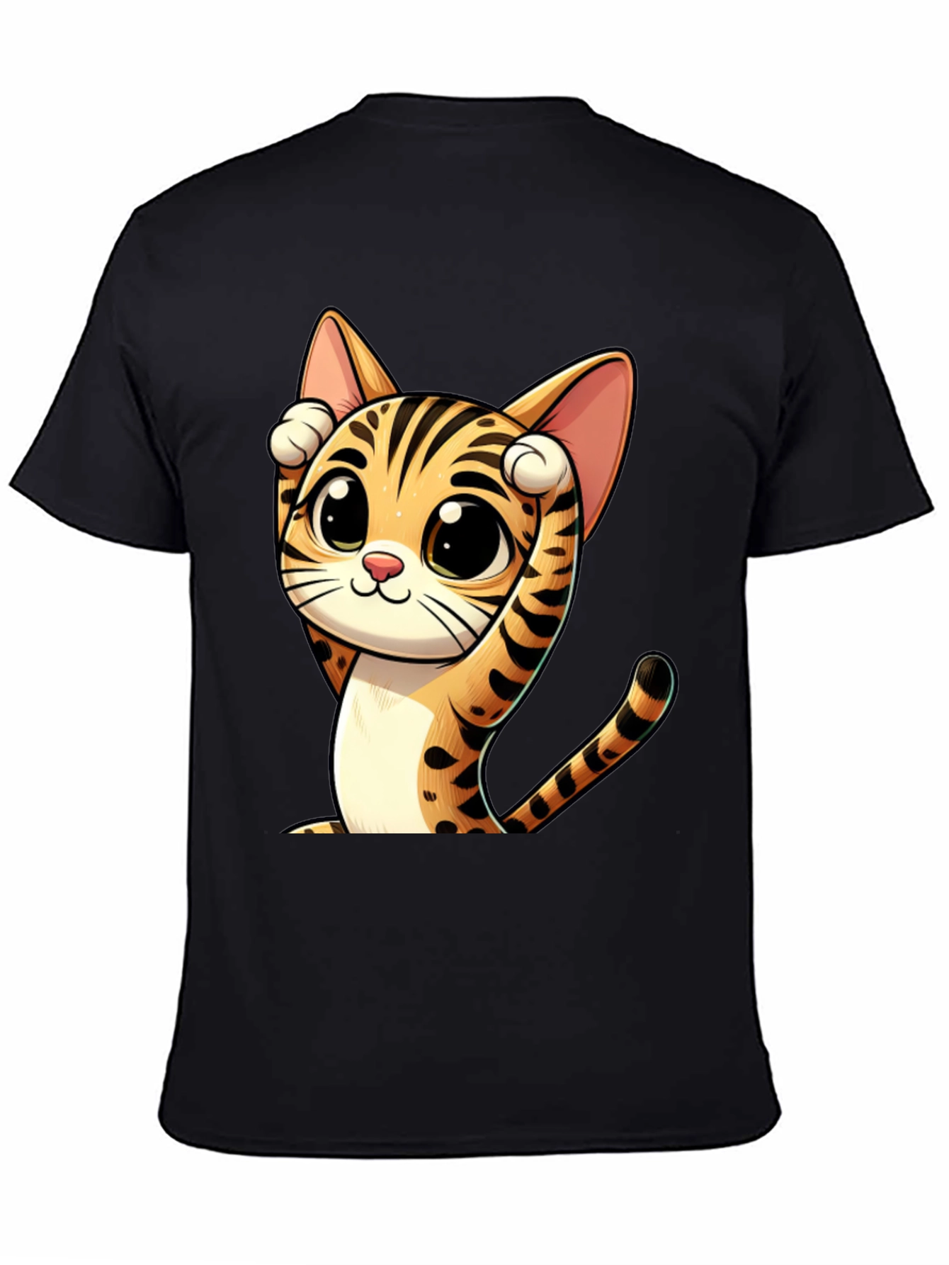 Black Cute Cartoon Cat Graphic Black T-Shirt view 4